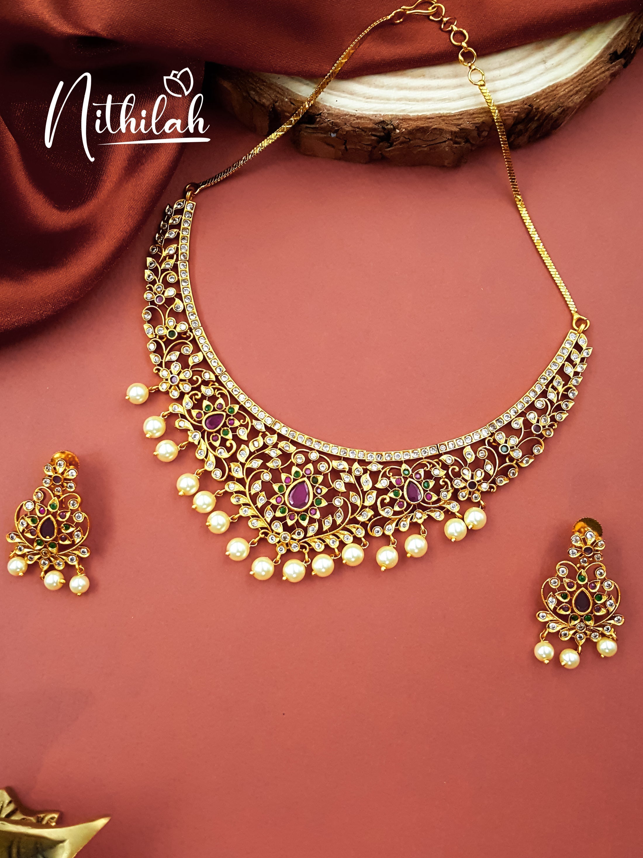 Buy Imitation Jewellery Matte American Diamond Necklace Set 1 NPBN115 Online