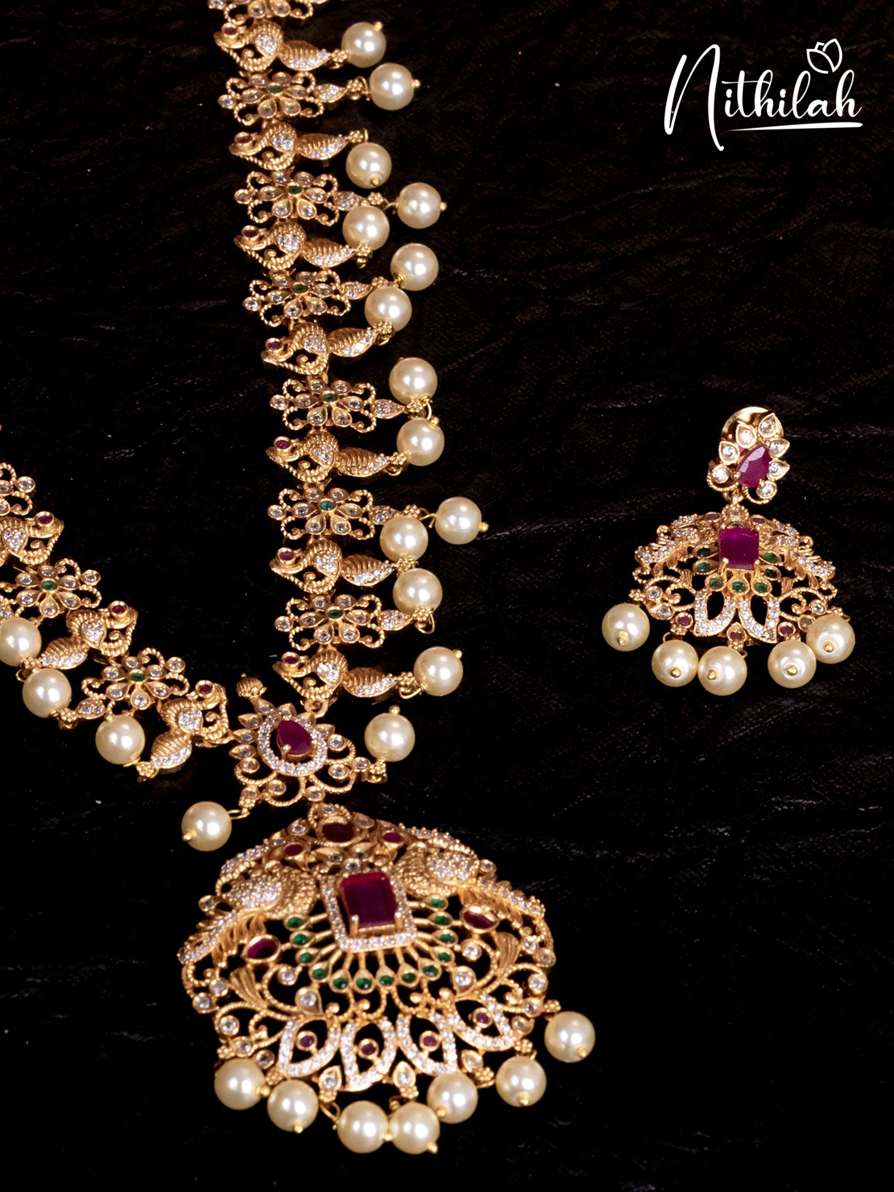 Matte Lakshmi Haram with Pearls 3