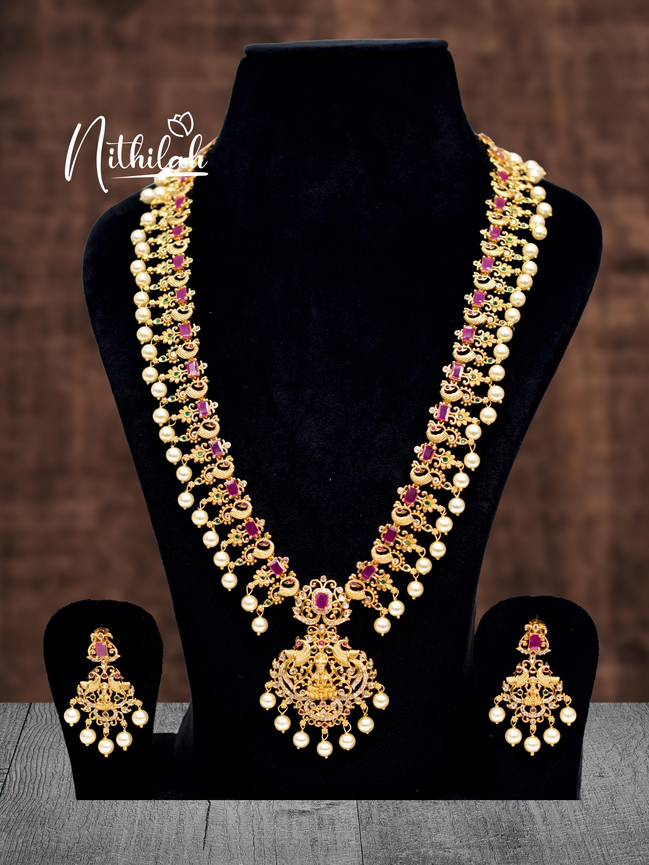 Matte Red Stone Lakshmi Haram with Pearls N04H138