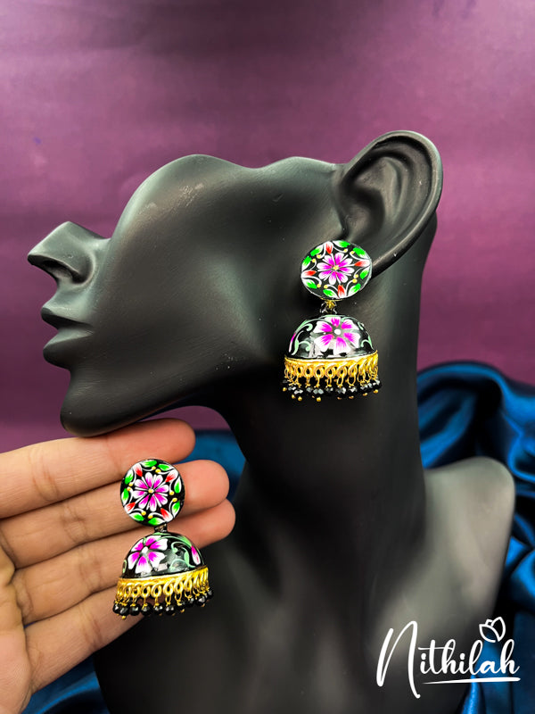 Meenakari Flower Black Jhumka N17E135