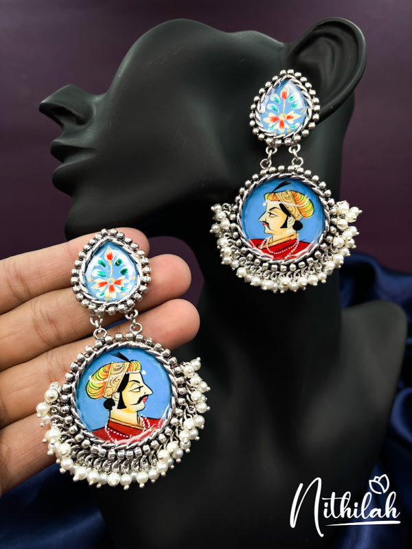 Meenakari King Handmade Blue Oxidised Earrings N19E190