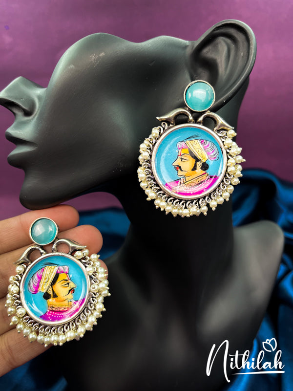 Meenakari King Handmade Blue Oxidised Earrings N19E196