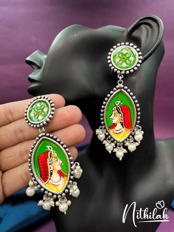 Meenakari Radha Handmade Green Oxidised Earrings N19E189
