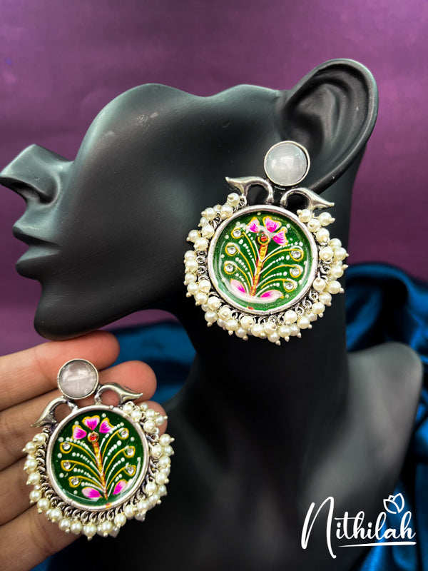 Meenakari handmade Green Oxidised Earrings N19E200