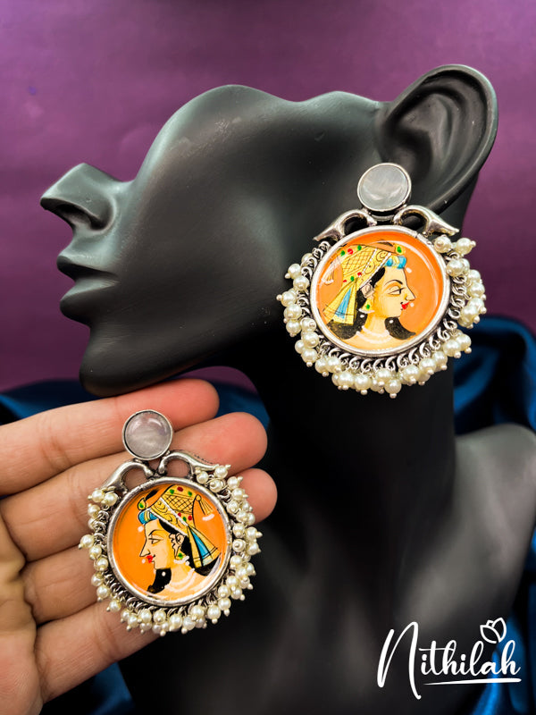 Meenakari Orange Queen Handmade Oxidised Earrings N19E197