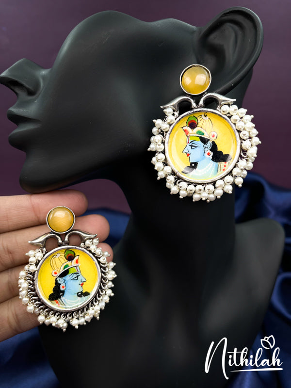 Meenakari Yellow Krishna Handmade Oxidised Earrings N19E199