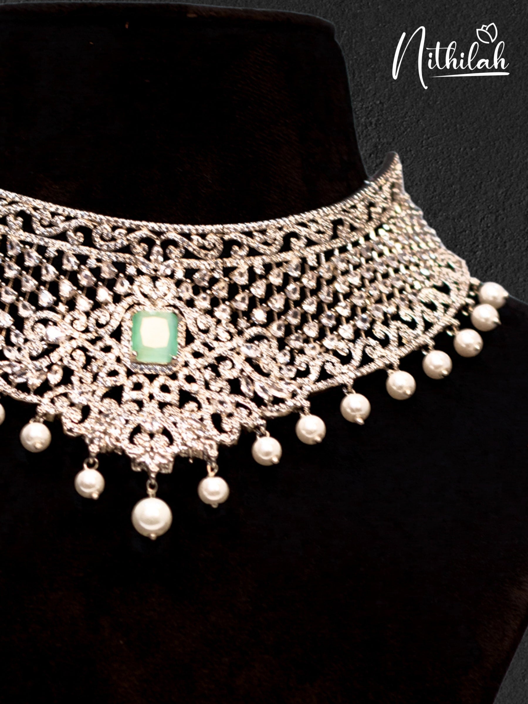 Mint Stone American Diamond Choker