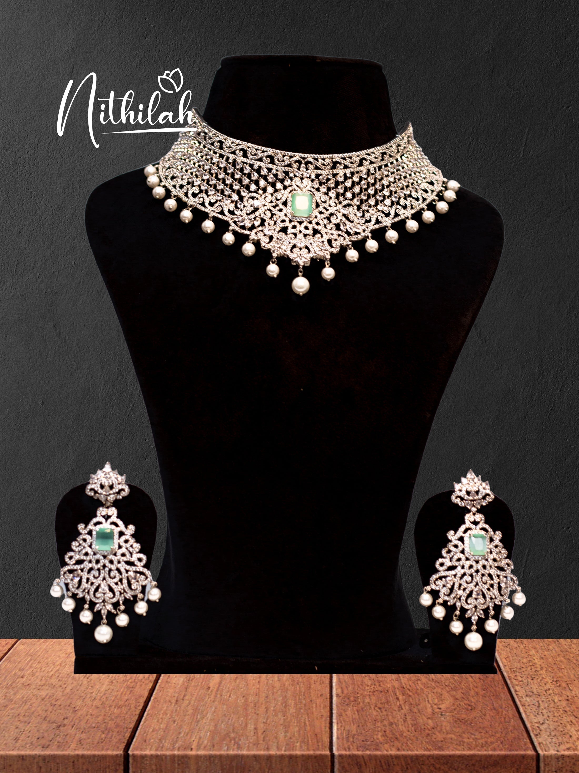 Buy Imitation Jewellery Mint Stone American Diamond Choker NPFN120 Online