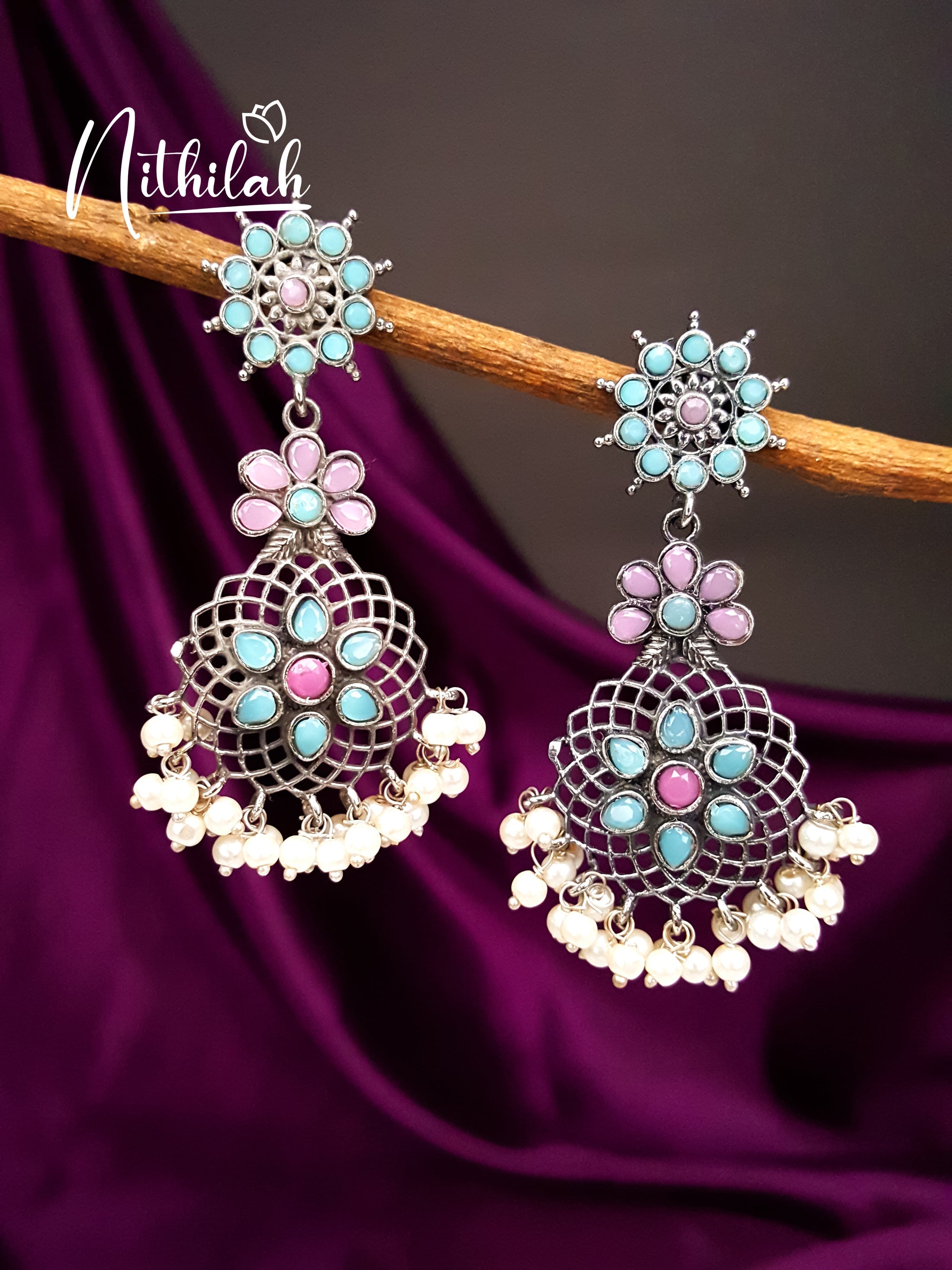Buy Imitation Jewellery Mint and Pink Color Pop Oxidised Earrings 1 NMAE120 Online