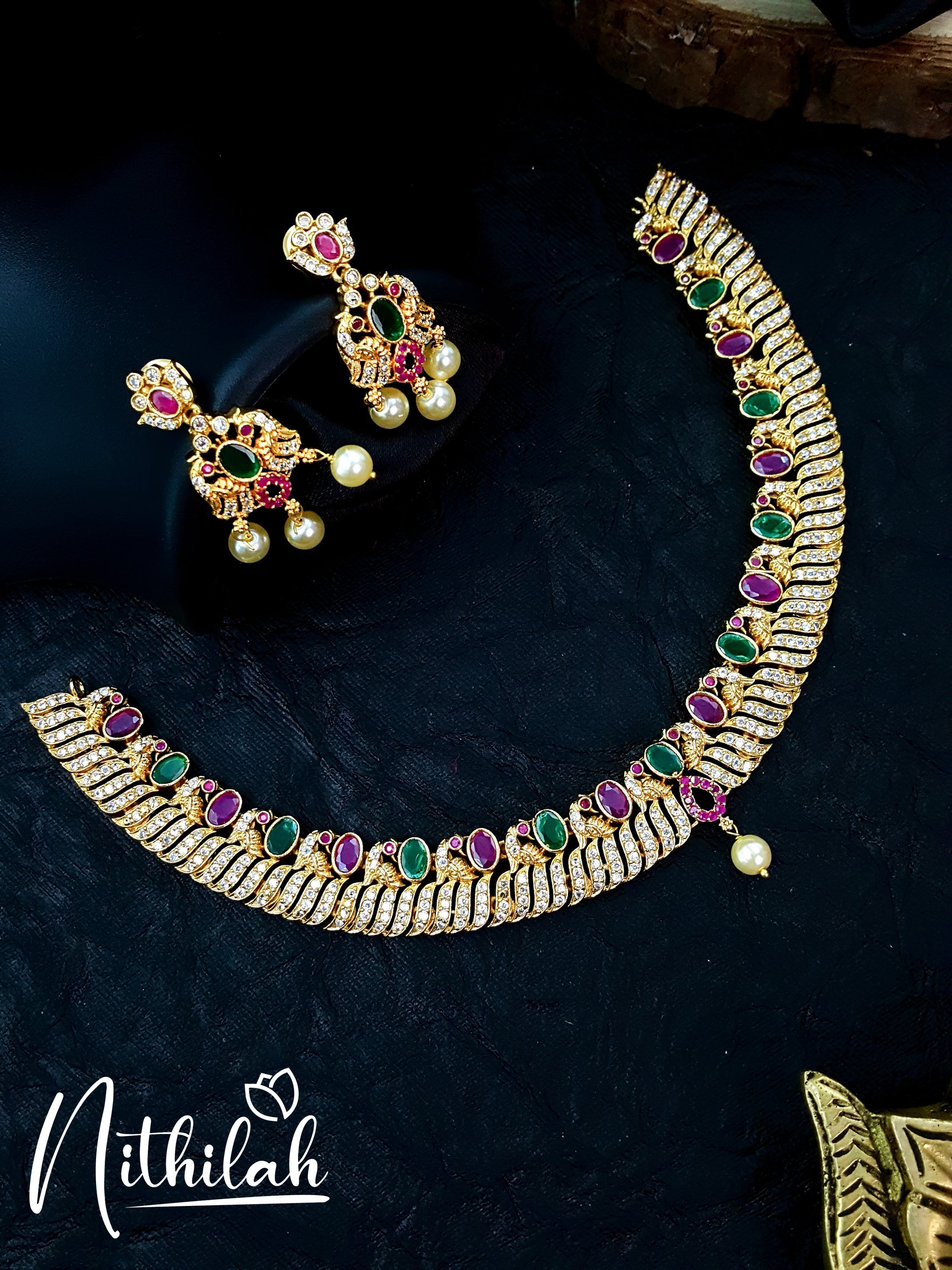 Buy Matte Finish Gold AD Necklace | Multistone Necklace Sets