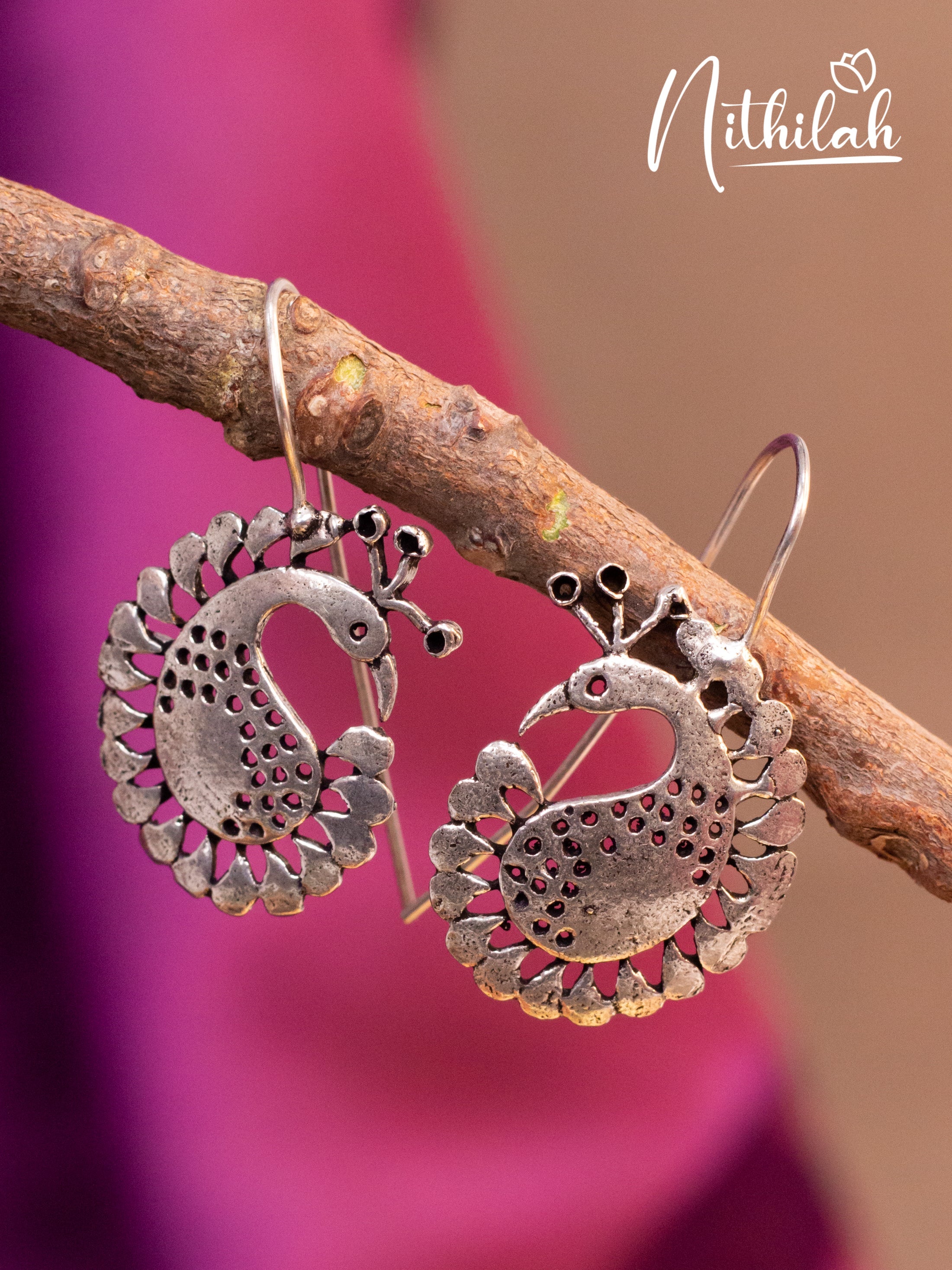 Paisley Peacock Hanging Oxidised Earrings N19E143