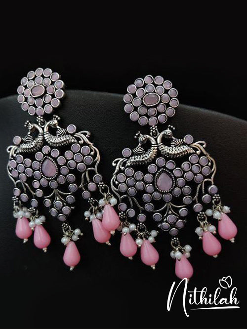 Buy Imitation Jewellery Peacock Color Pop Oxidised Earrings - Pink NDCE101 Online