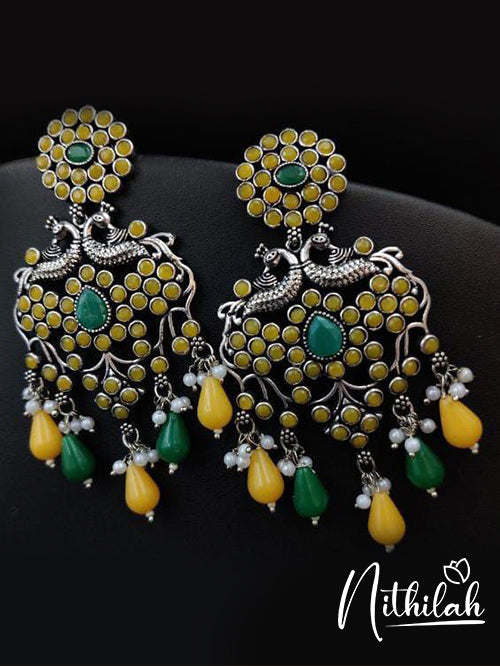 Buy Imitation Jewellery Peacock Color Pop Oxidised Earrings - Yellow Green NDCE105 Online
