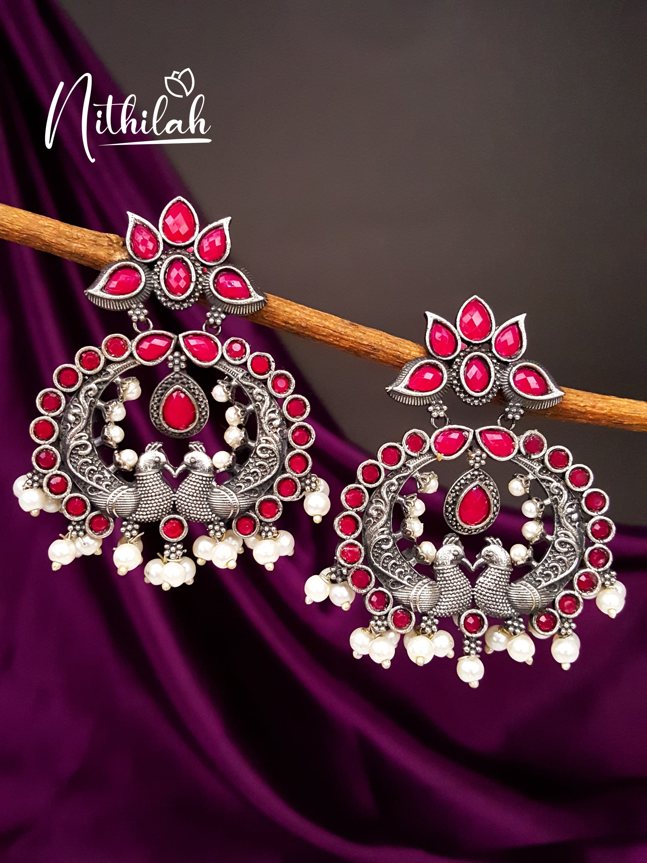 Peacock Chandbali Oxidised Silver EarringsNMAE126