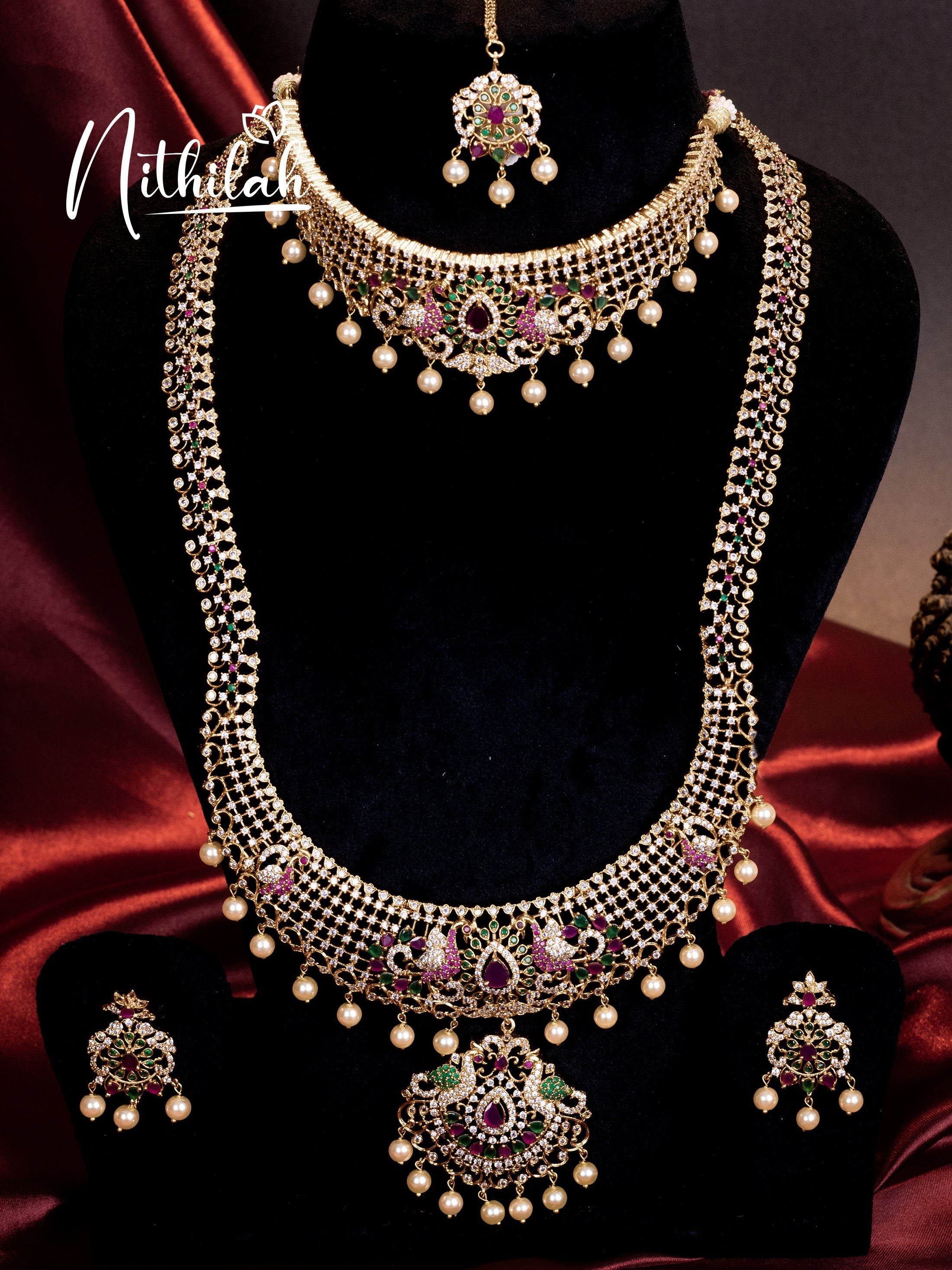 Buy Imitation Jewellery Peacock Choker AD Semi Bridal Jewel Set NMSS101 Online