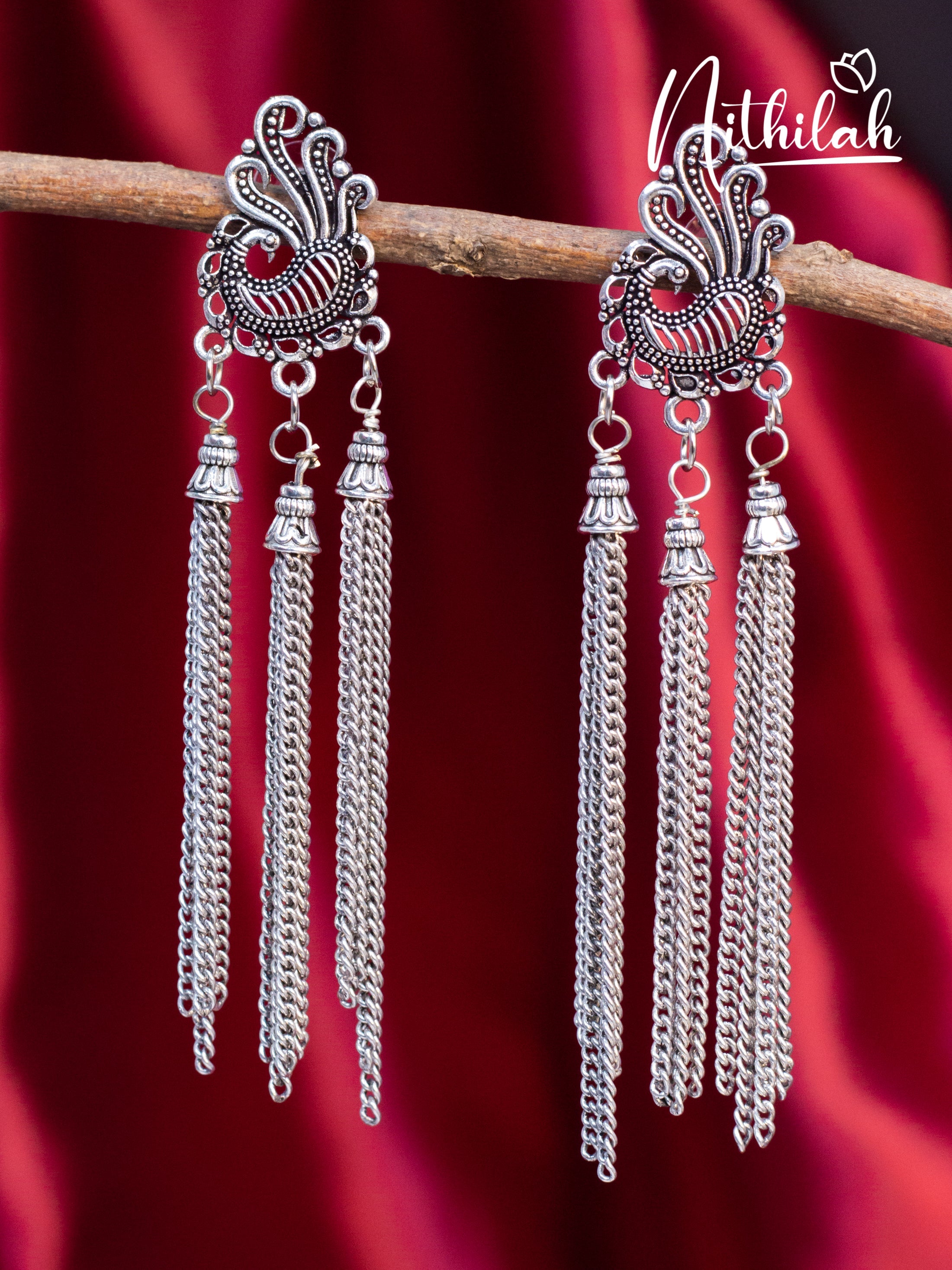 Peacock Hanging Chains Oxidised Earring. N19E156