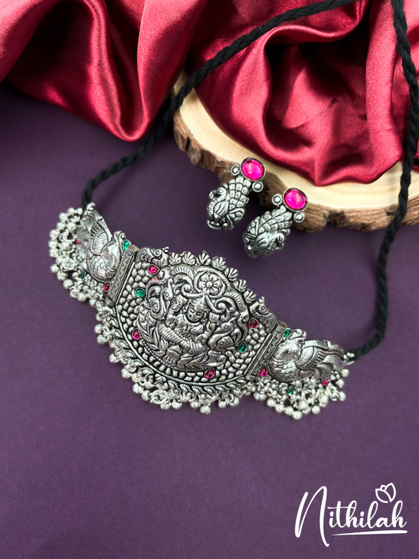 Peacock Lakshmi Temple Oxidised Choker Necklace 1 N21C113