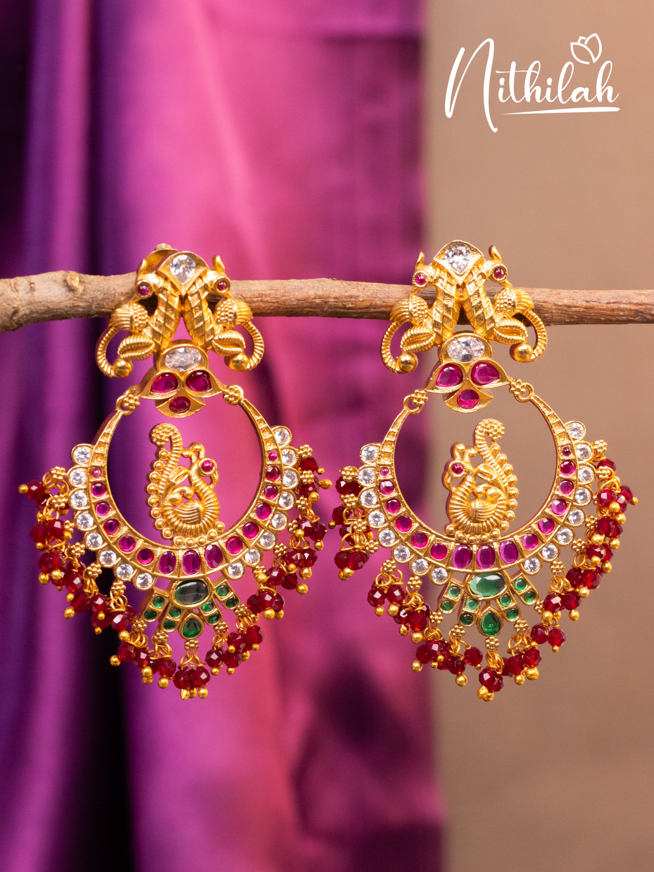 Peacock center Red Crystal Chandbali Earrings N18E134