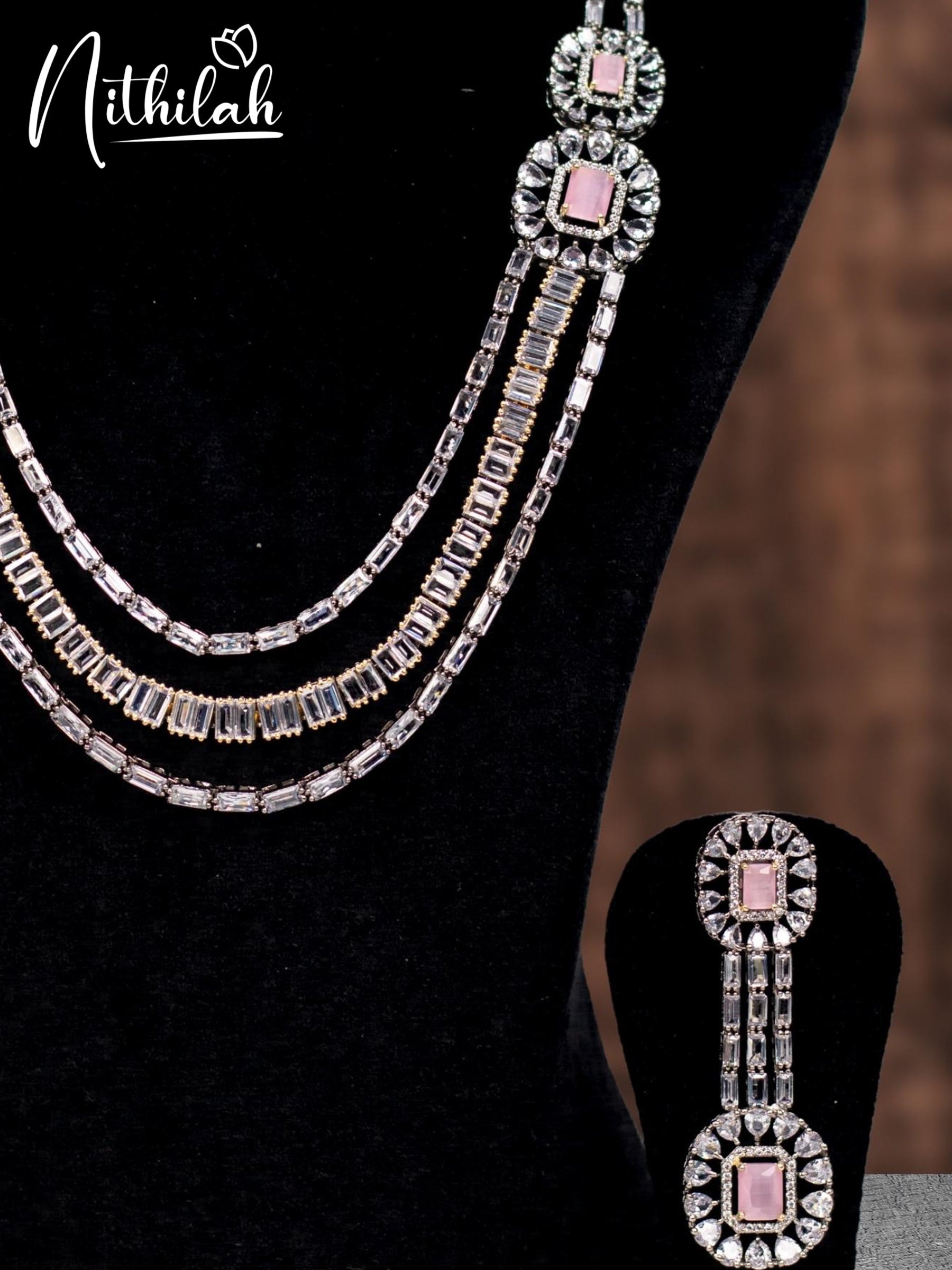 Pink Victorian American Diamond Layered Mala