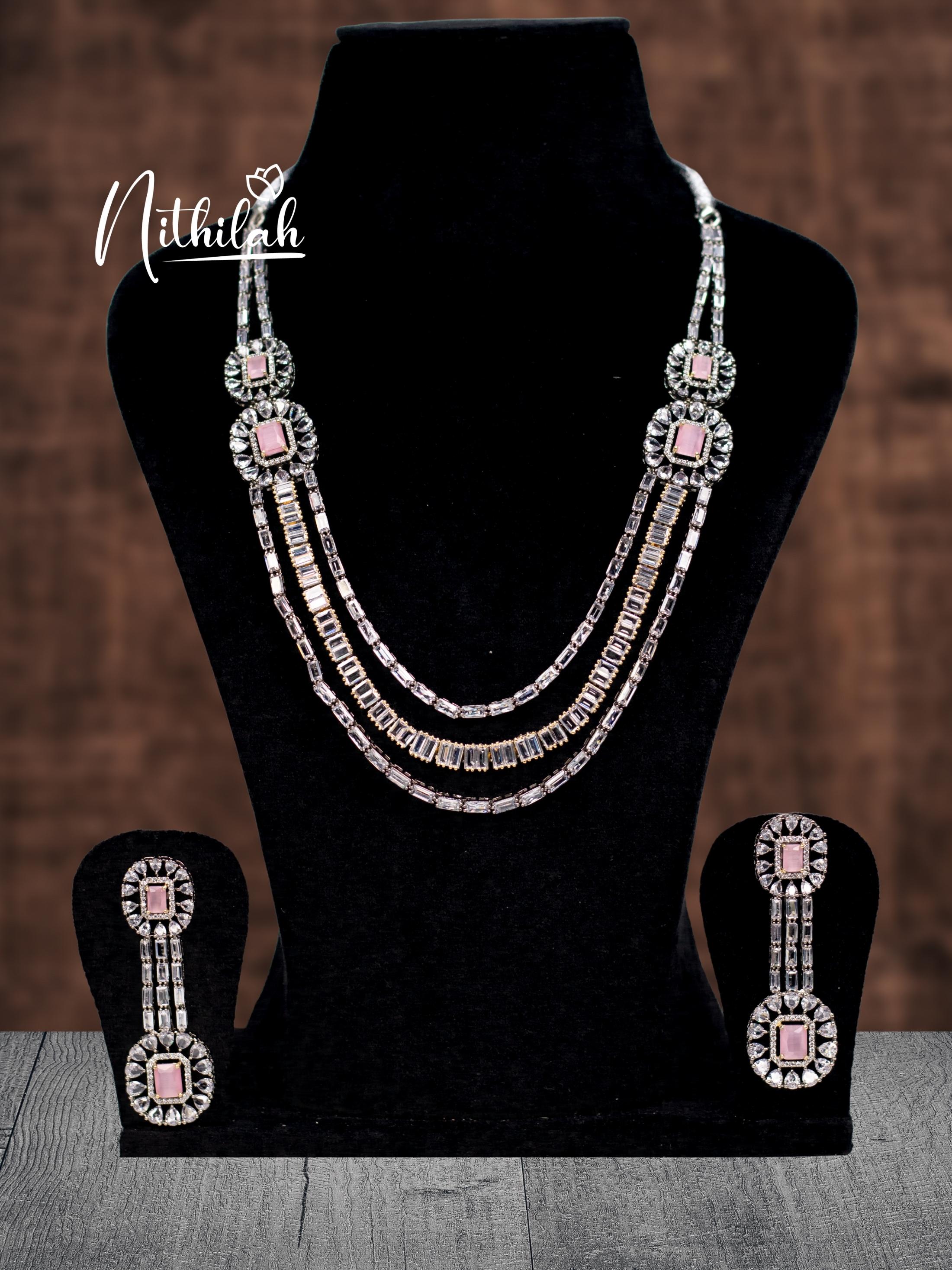 Pink Victorian American Diamond Layered Mala NCPN105