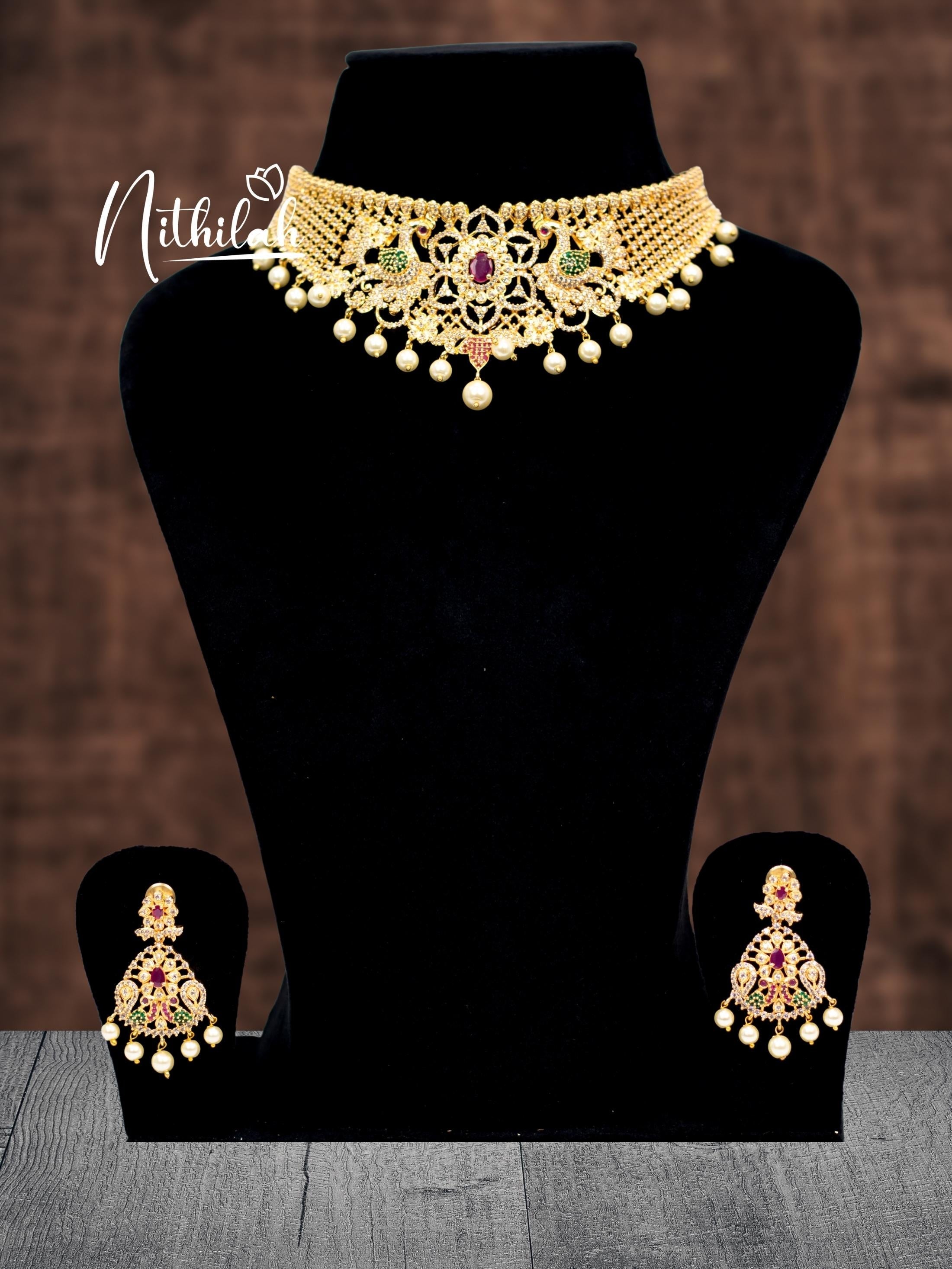 Buy Imitation Jewellery Pretty Birds AD Stone Gold Choker NPFC117 Online