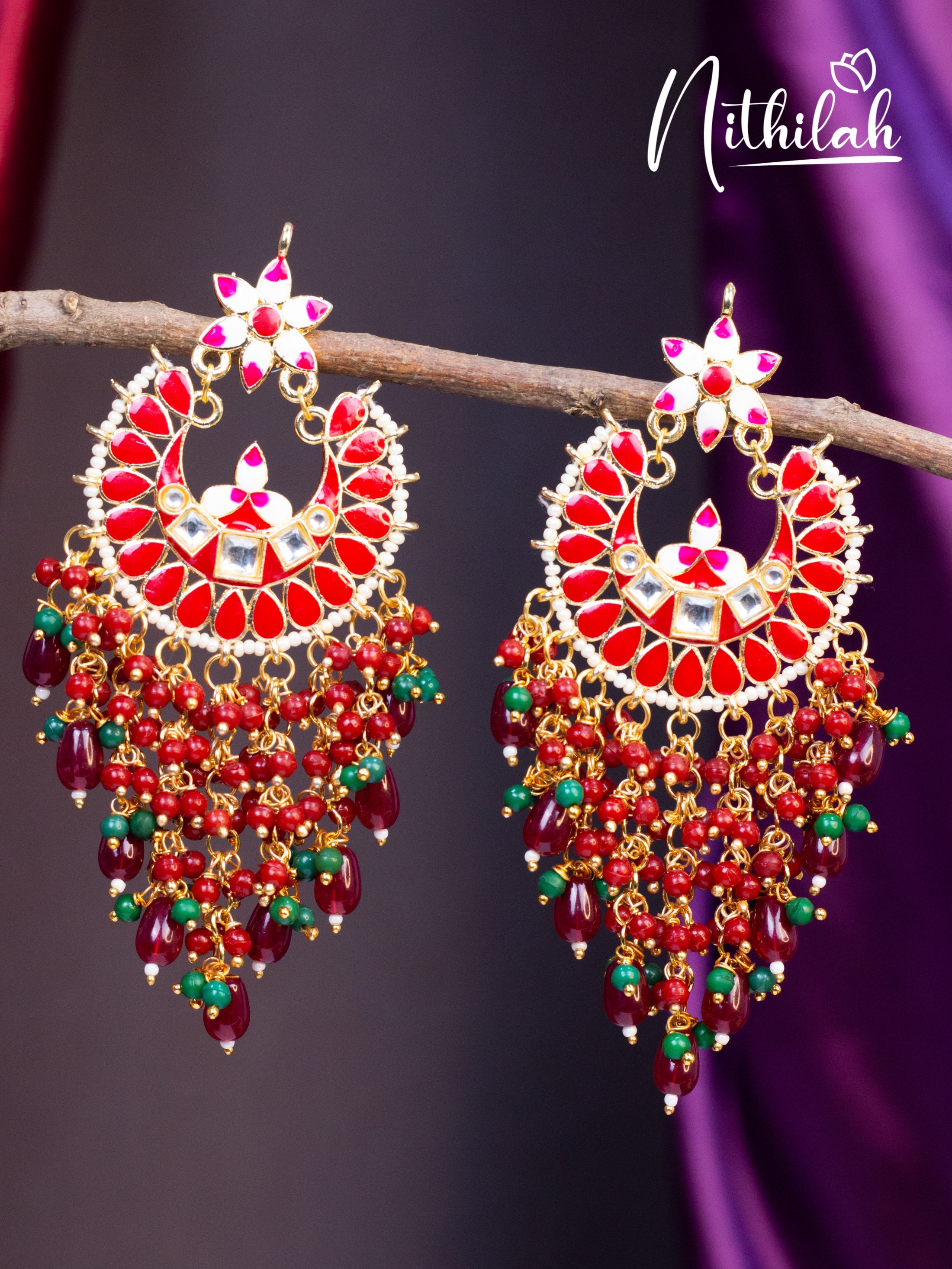 Red Meenakari Chandbali Chandelier Earrings N19E126