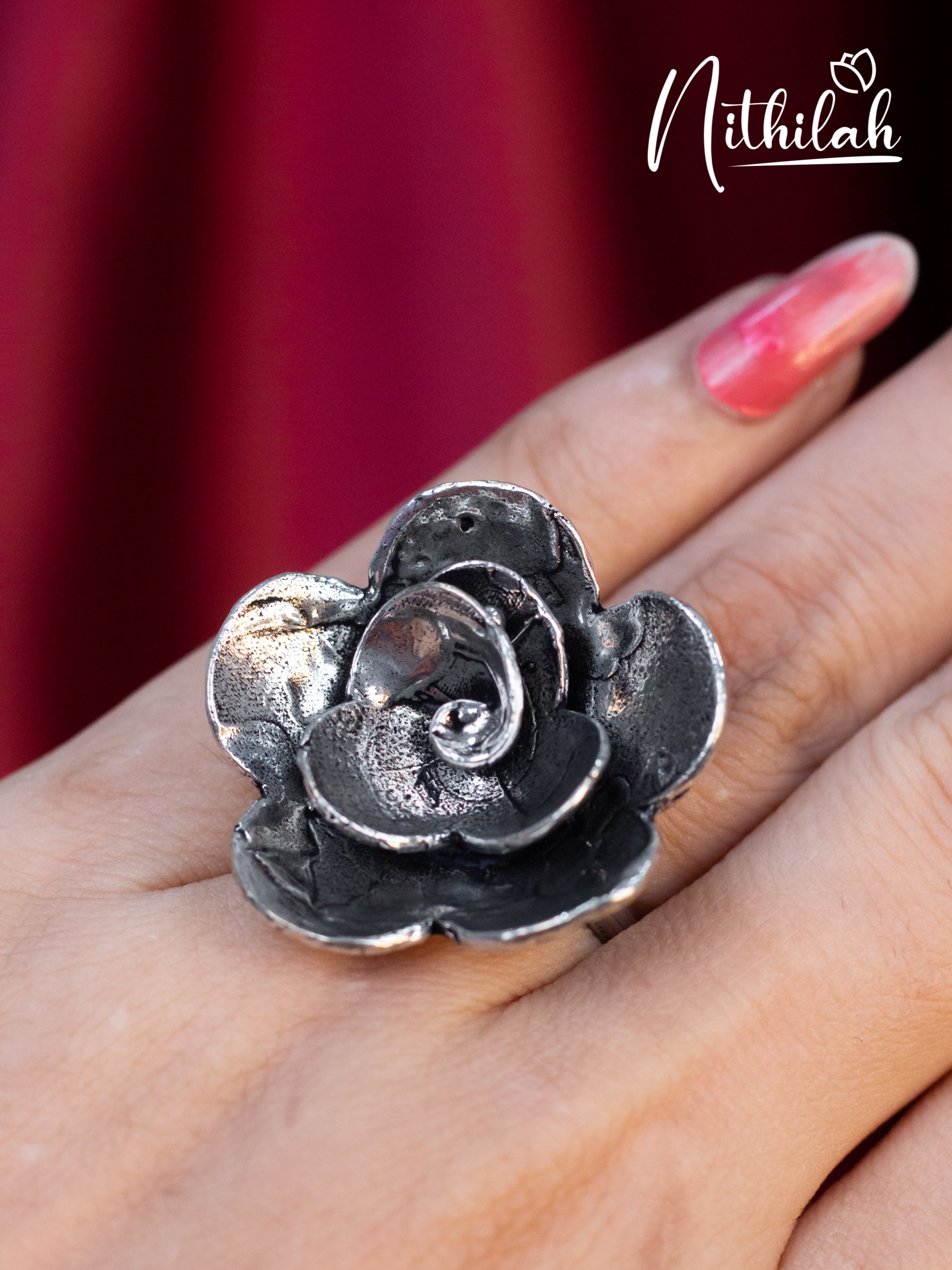 Rolled Rose Oxidised Ring N19R184