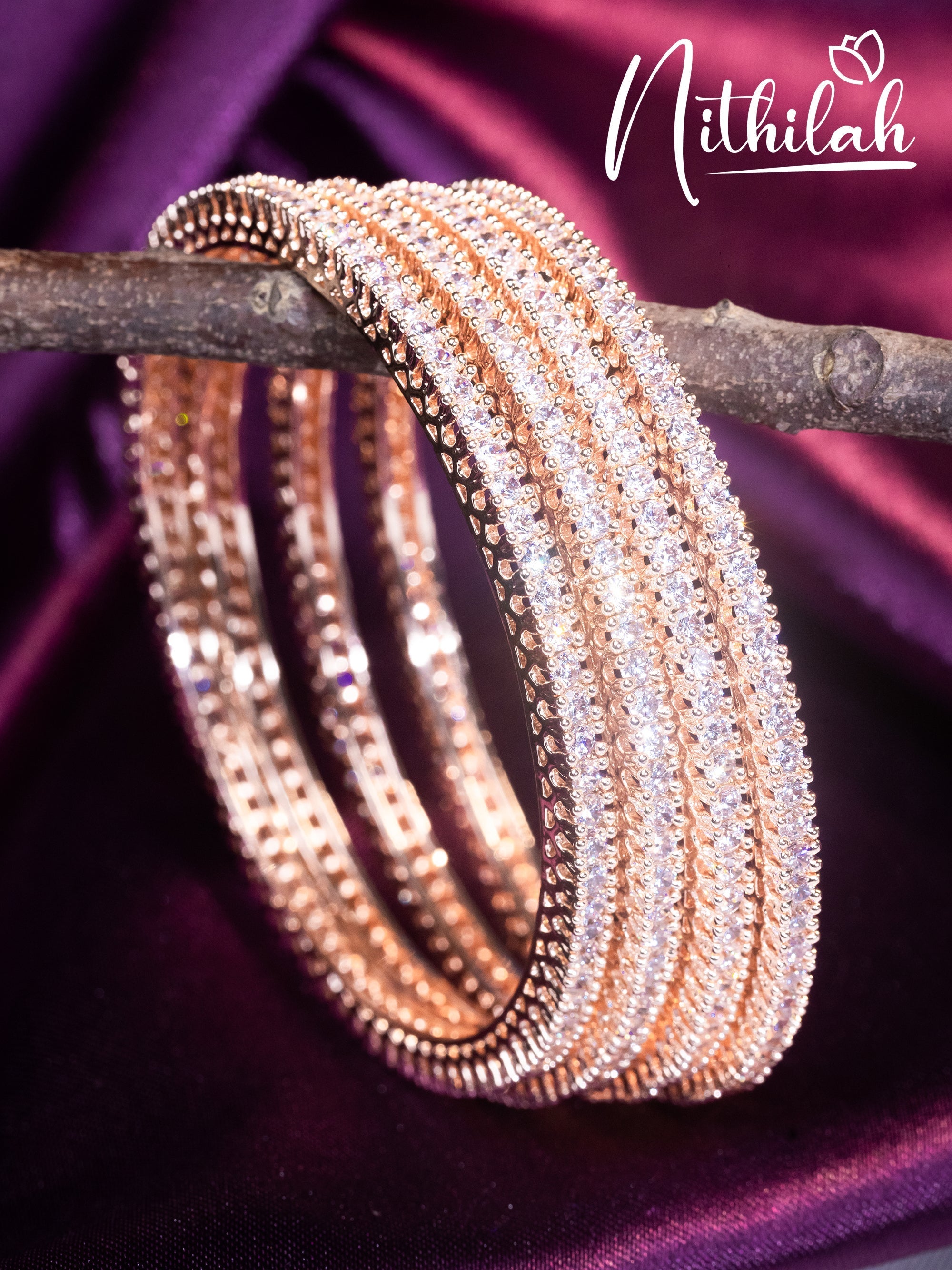 Buy Imitation Jewellery Rose Gold Deep Set AD Stone Bangles NSGL133 Online