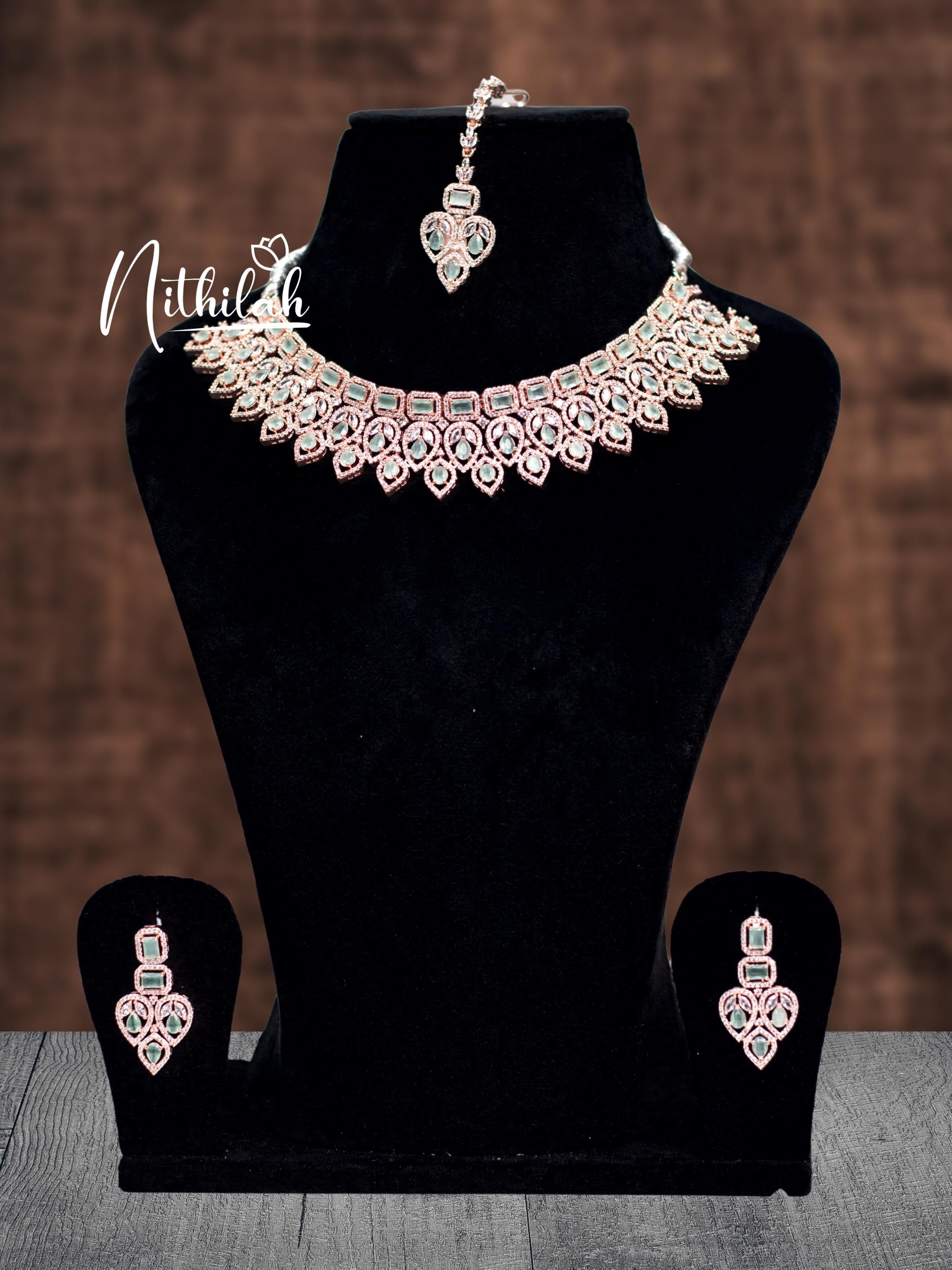 Rose Gold Mint Stone AD Choker Necklace NSGN141