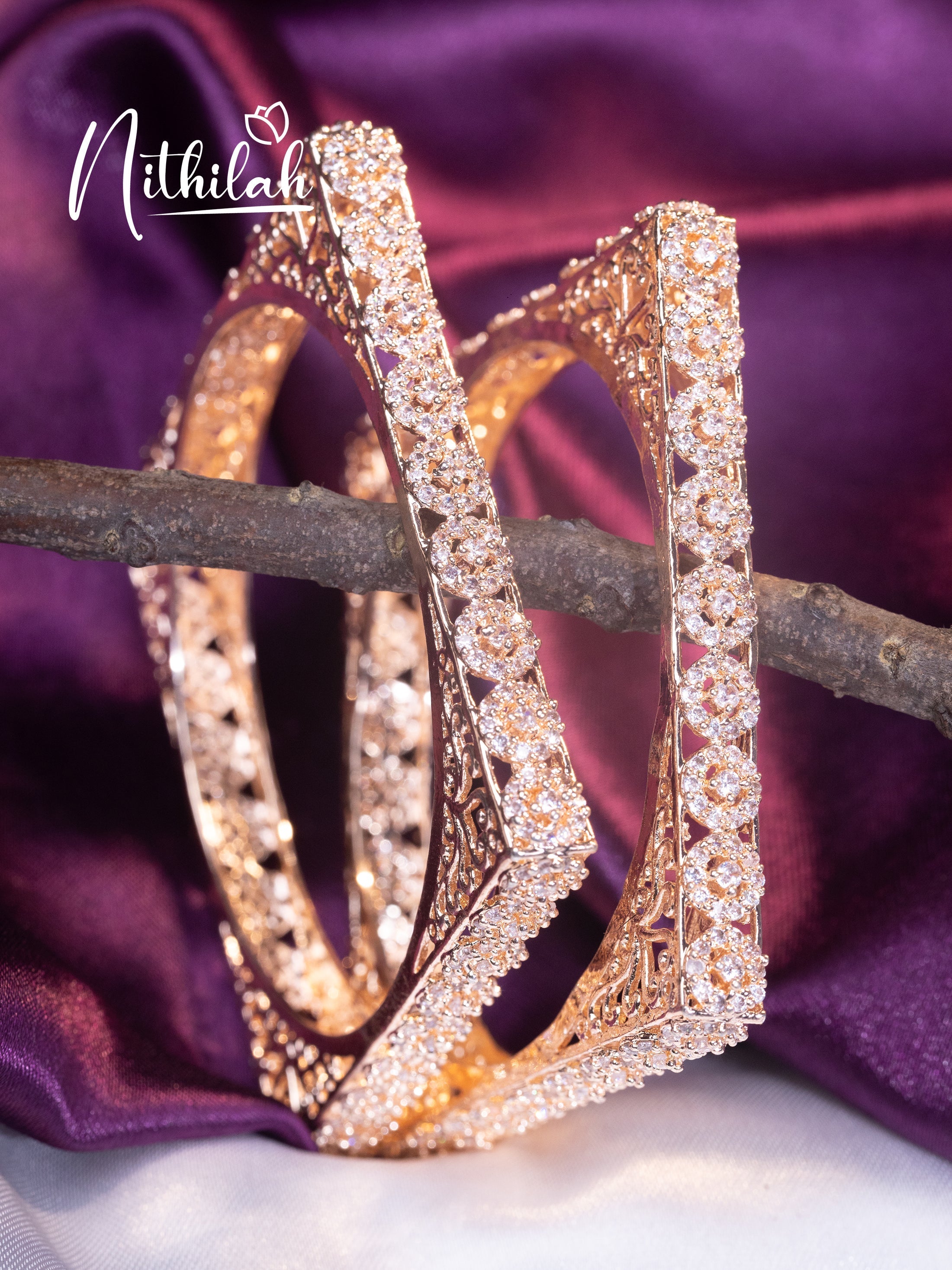 Buy Imitation Jewellery Rose Gold Square Flower Bangle NSGL135 Online