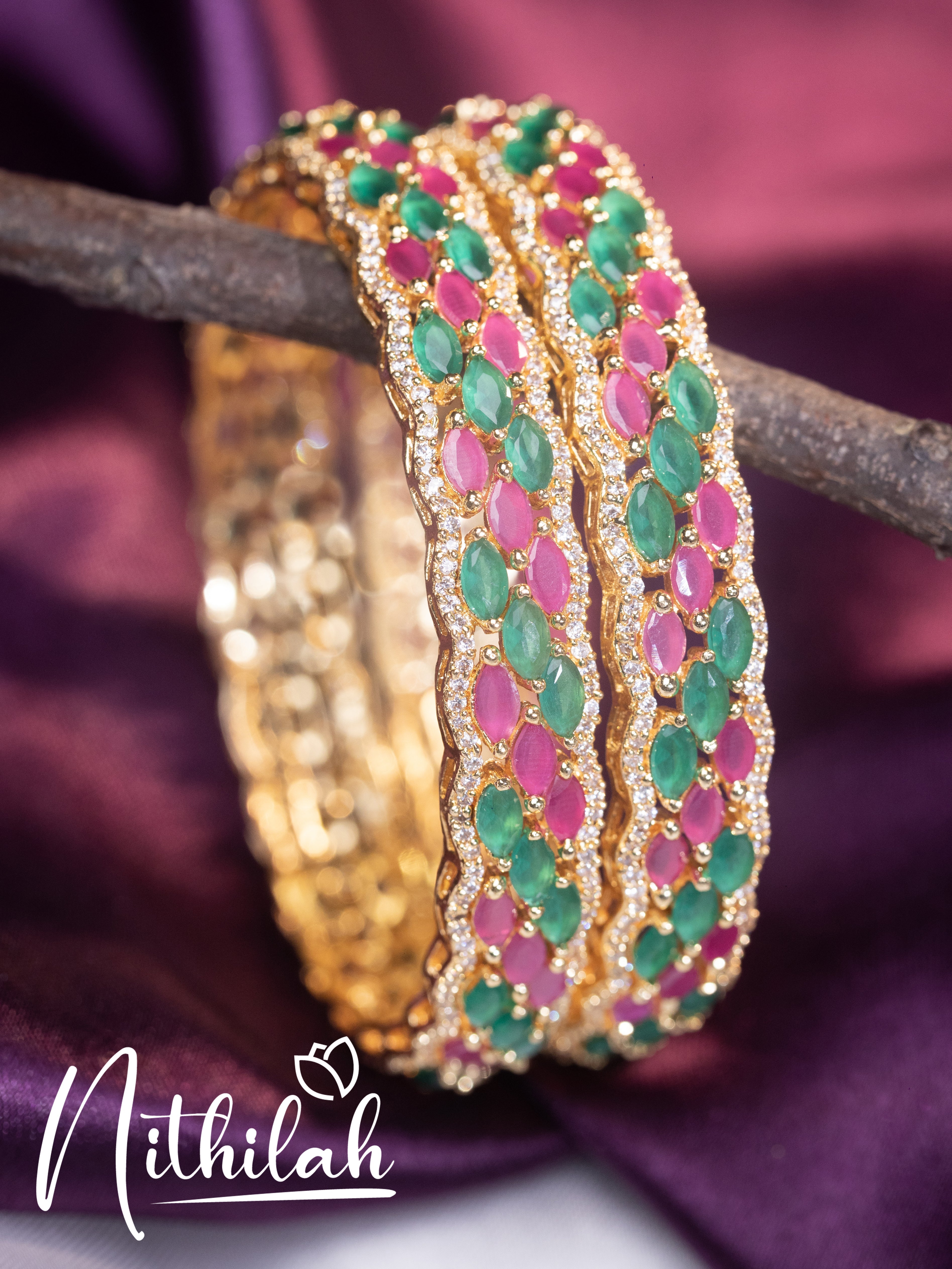 Buy Imitation Jewellery Ruby Green AD Bangles NSGL131 Online