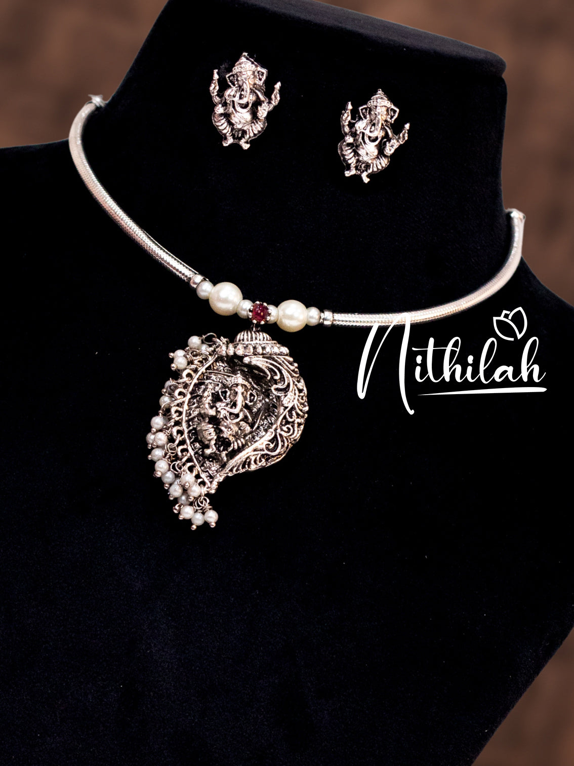 Shankh Ganesha Oxidised Choker Hasli N15N113