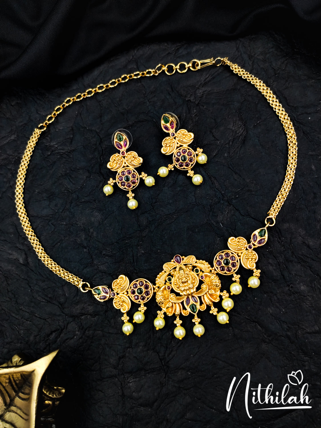 TRADITIONAL PAISELY LAKSHMI GOLDEN NECKLACE DESIGN N08N179
