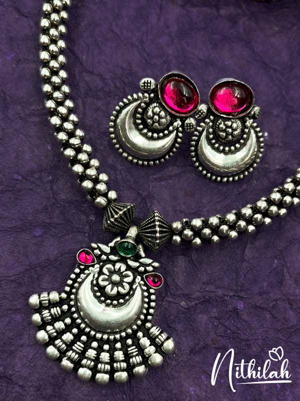 Thushi Chandbali Pink Stone Oxidised Necklace N21N126-2
