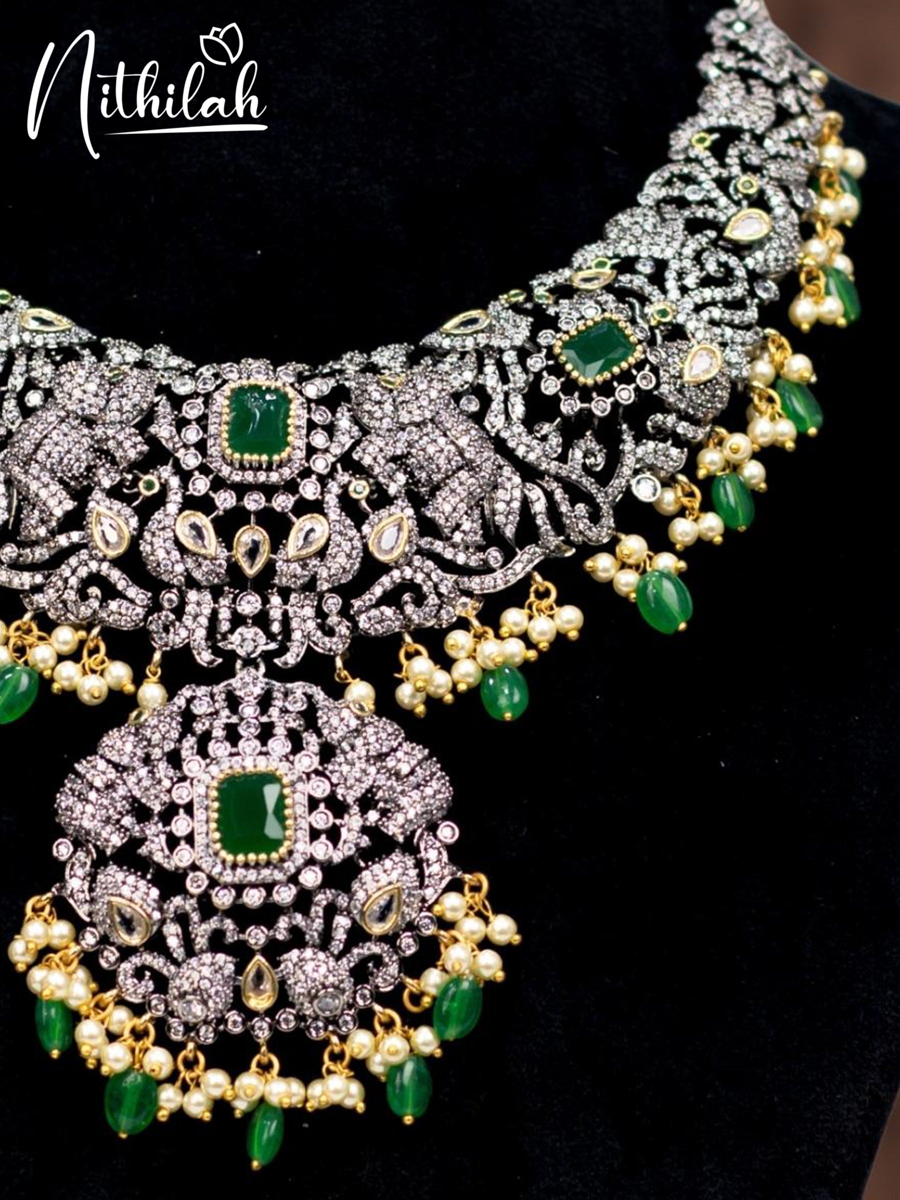 Buy AD Necklace Set Green | Elephant Victorian Necklace