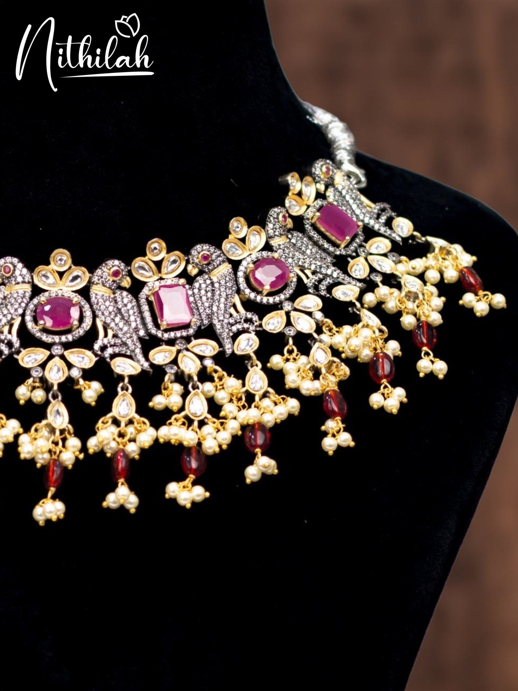 Victorian Red Stone Parrots AD Necklace
