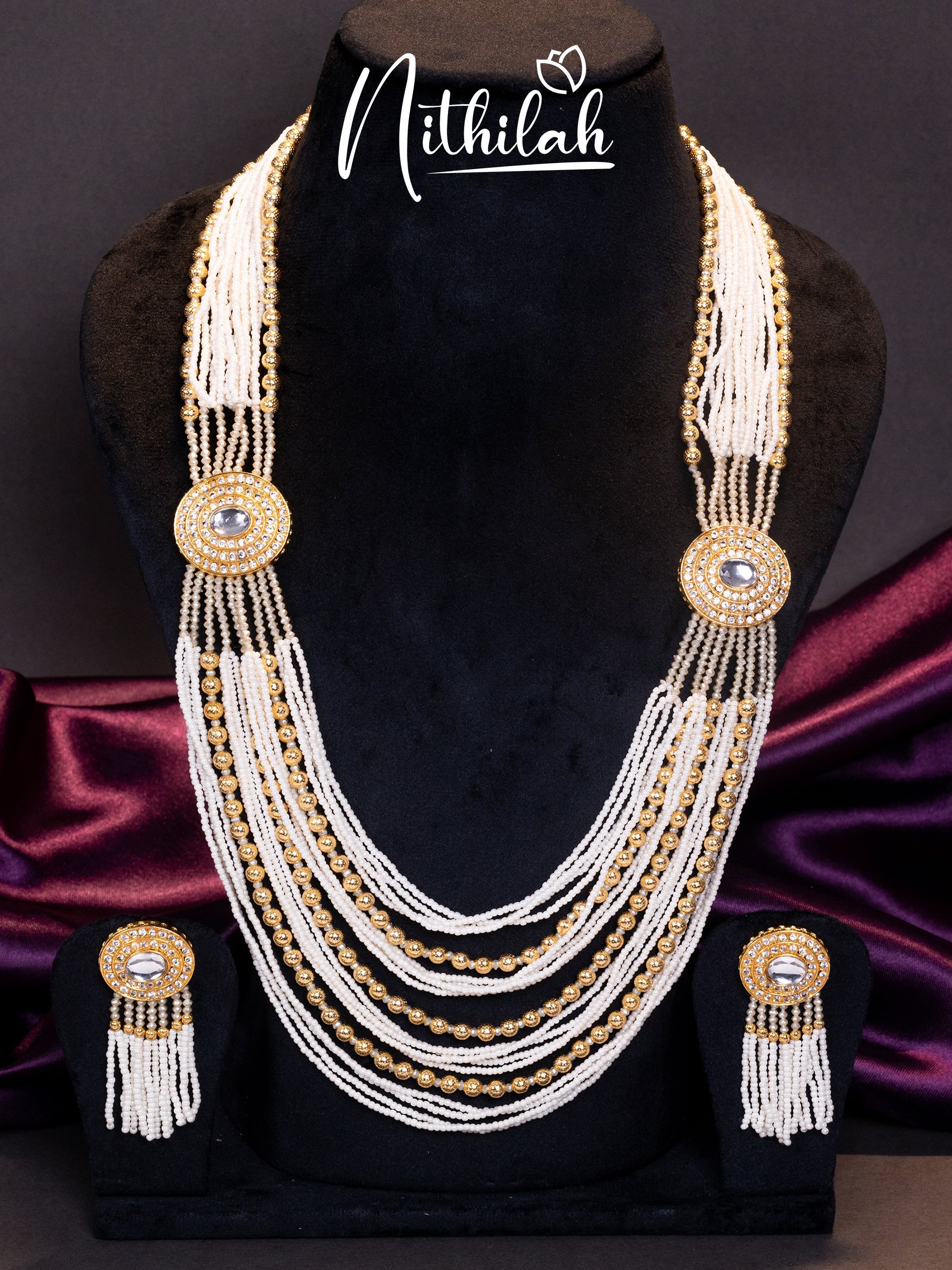 White Micro pearls Kundan Layered Haram NZAH103