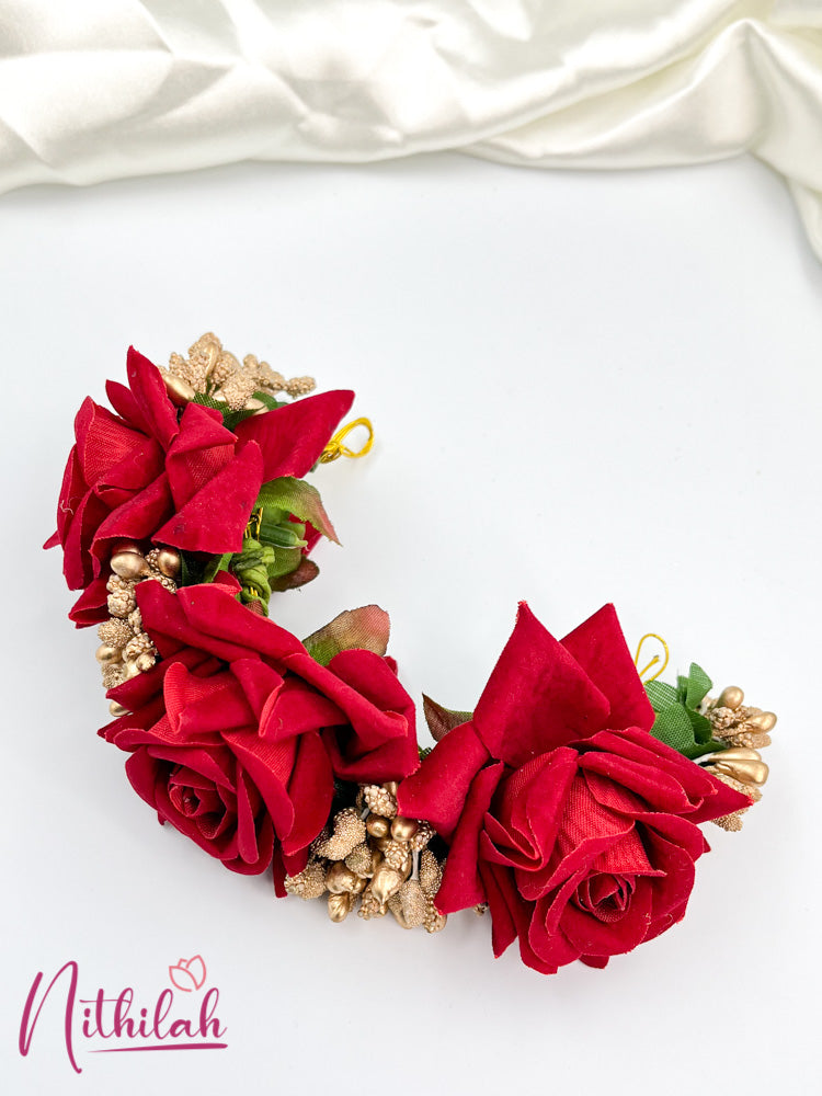 Artificial Red Rose WITH GOLD Flower Handcrafted Hair Bun ACCESSORIES