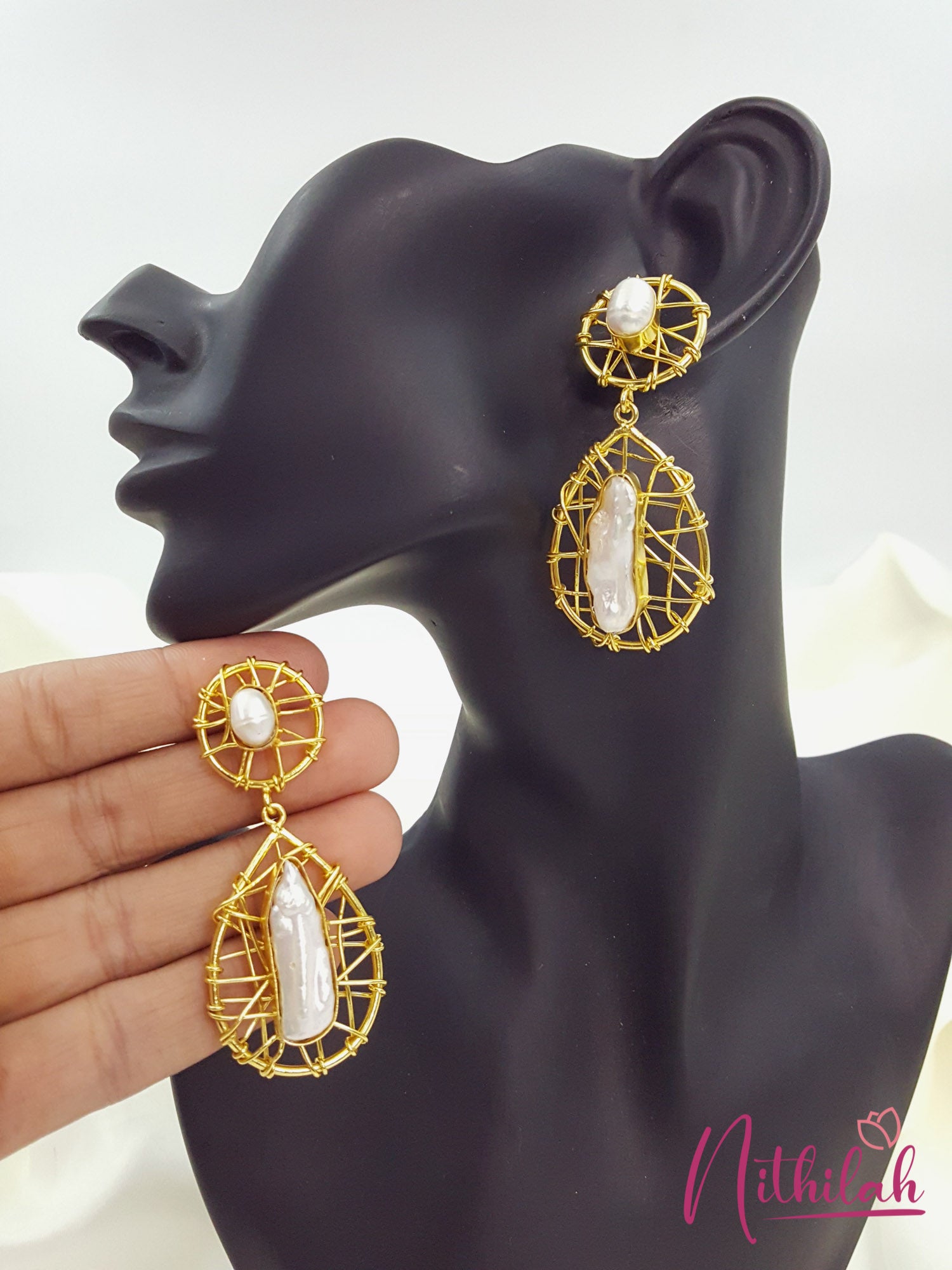 Drop Design Natural Pearl Earrings