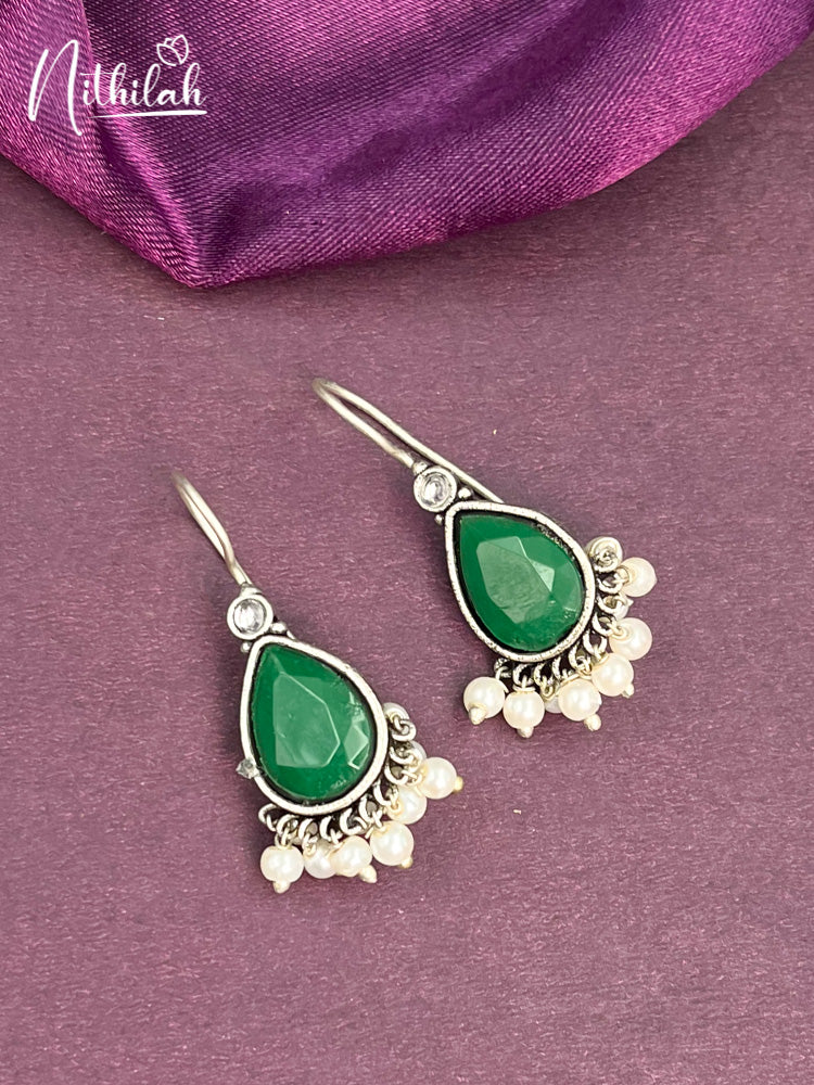 Light Green Drops Hanging Oxidised Earrings