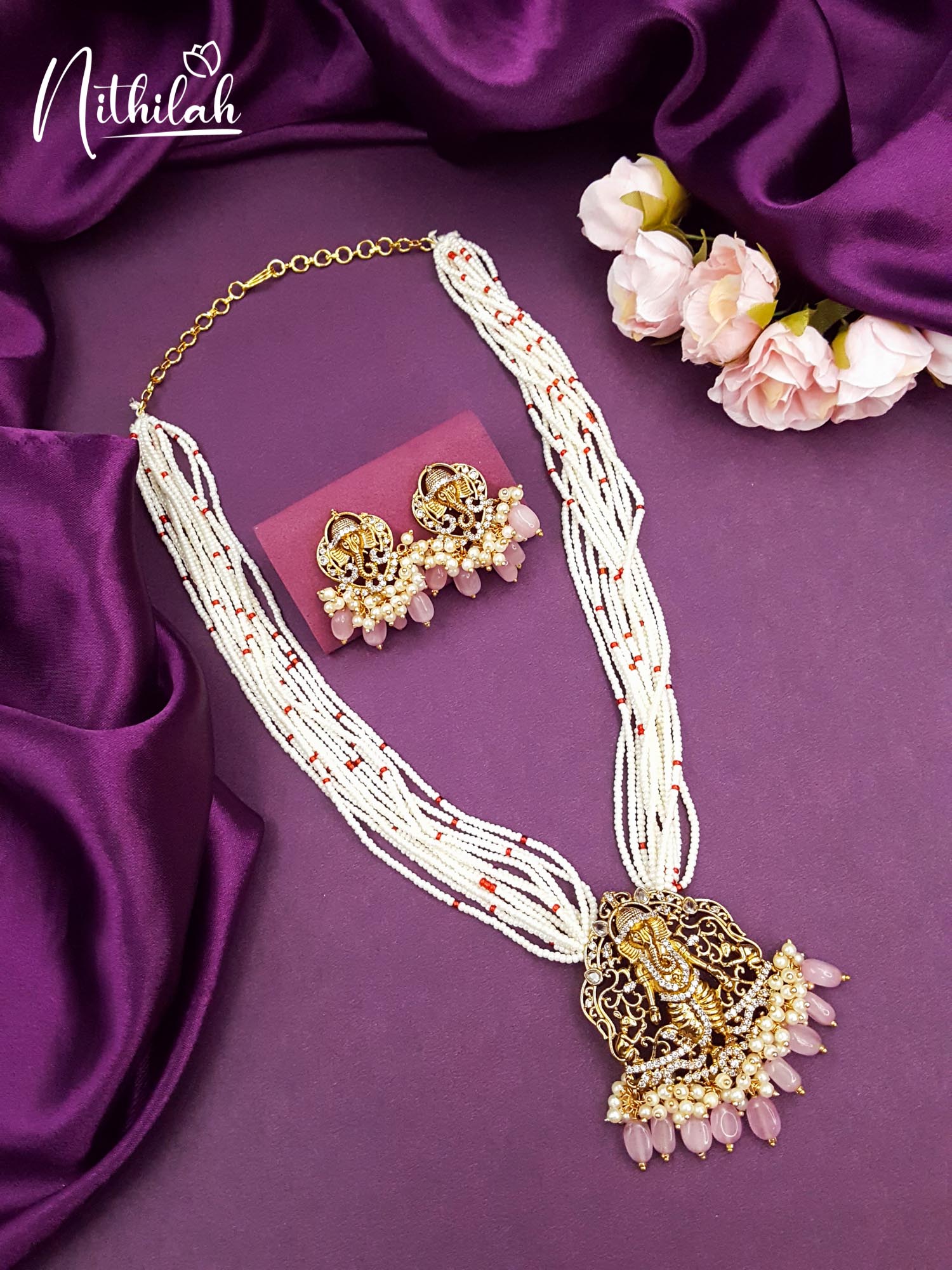 Ganesha Design Moissanite Beads Victorian Chain