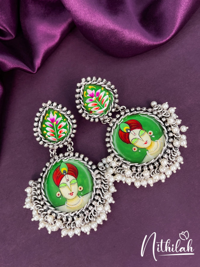 Meenakari Green Krishna Handmade Oxidised Earrings