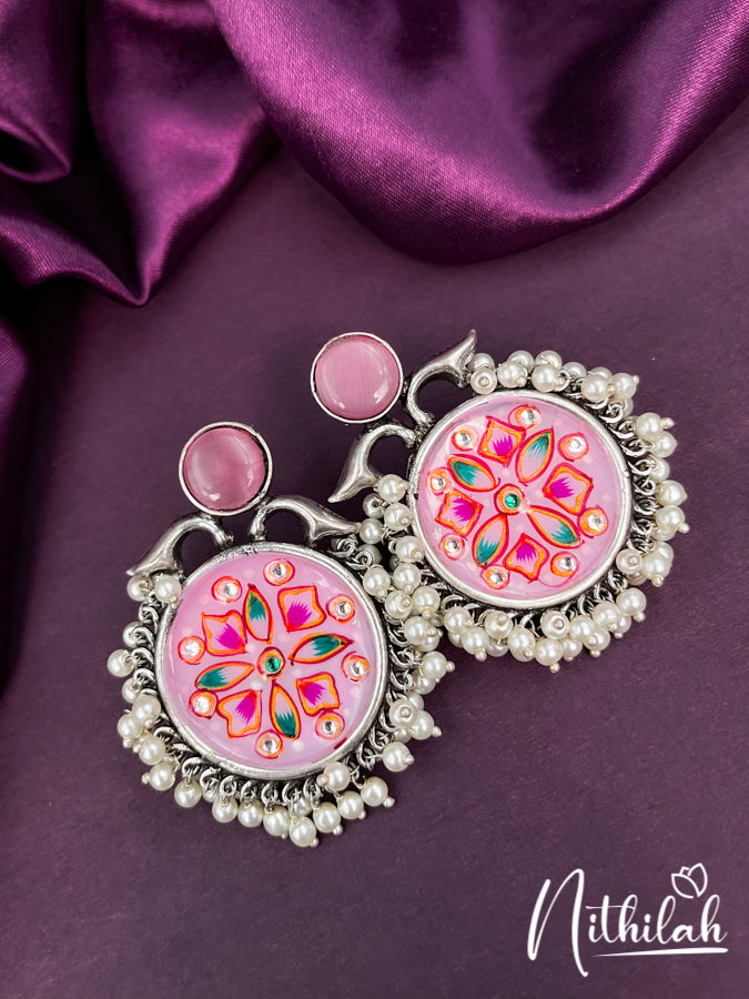 Meenakari Pink Handmade Oxidised Earrings