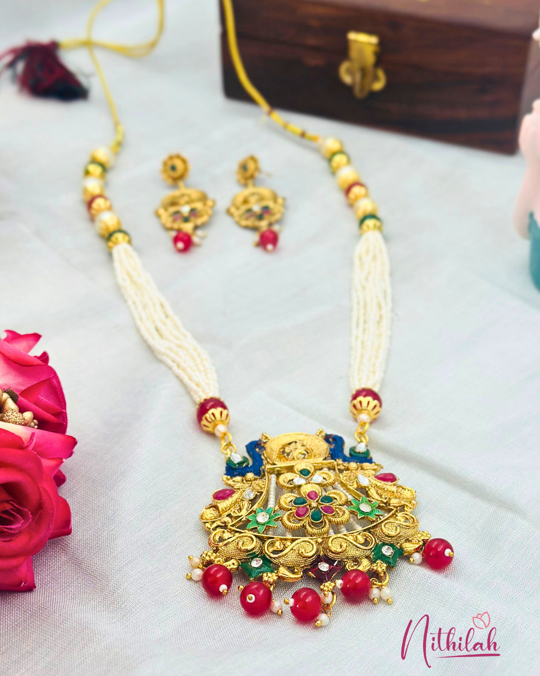 Pearl Haaram Set With Peacock Pendant