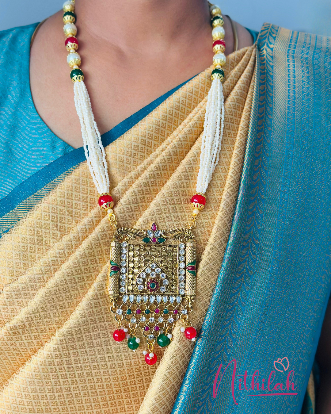 Gold-plated Artificial Stone and Pearl  Haaram