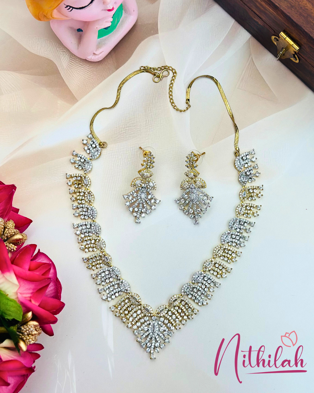 Gold and Silver finish AD small necklace