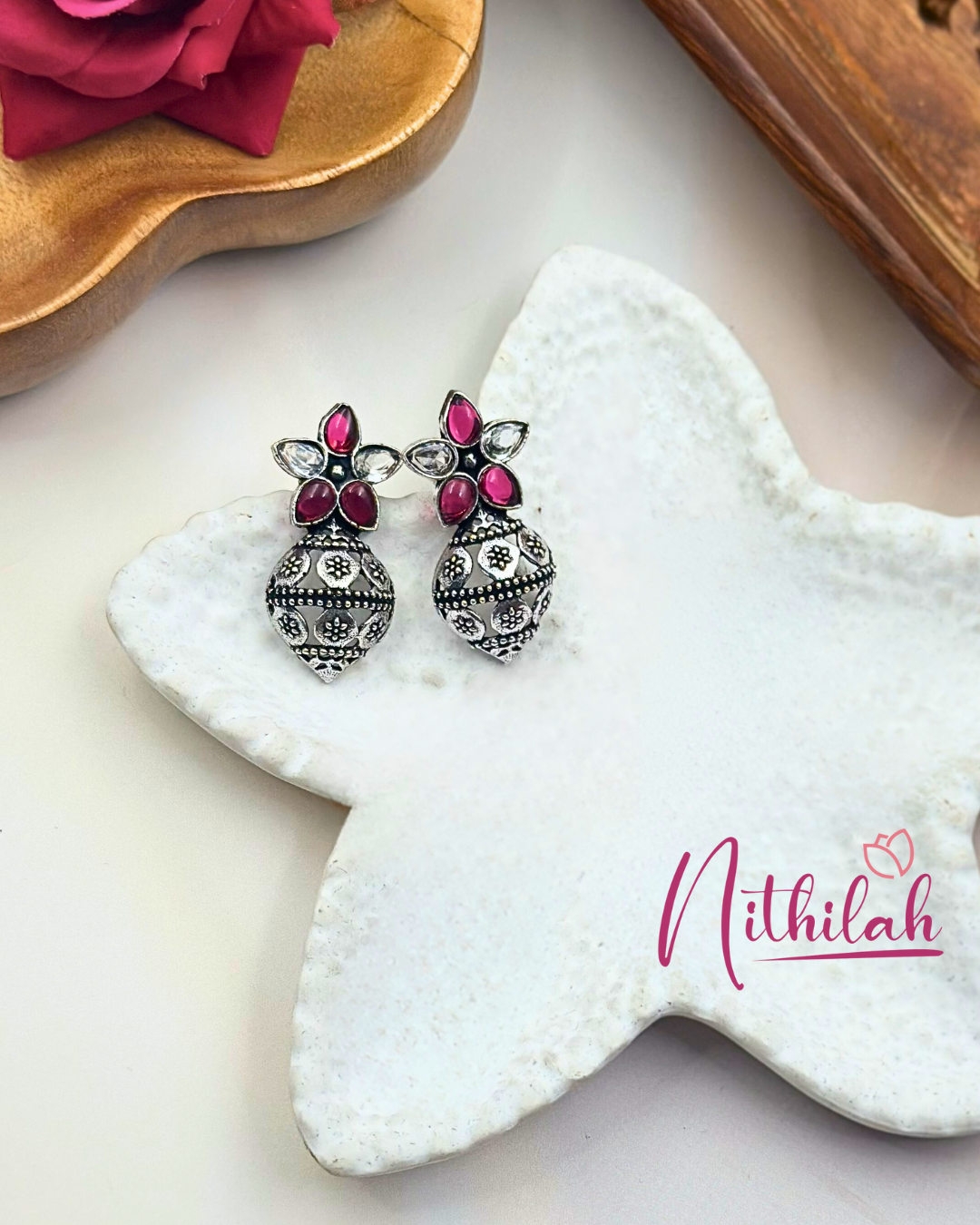 Kalash design Oxidised Silver Stud