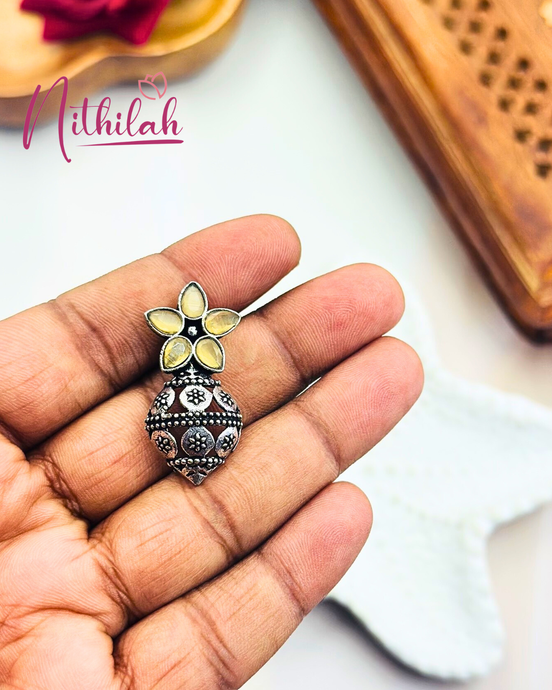 Kalash design Oxidised Silver Stud