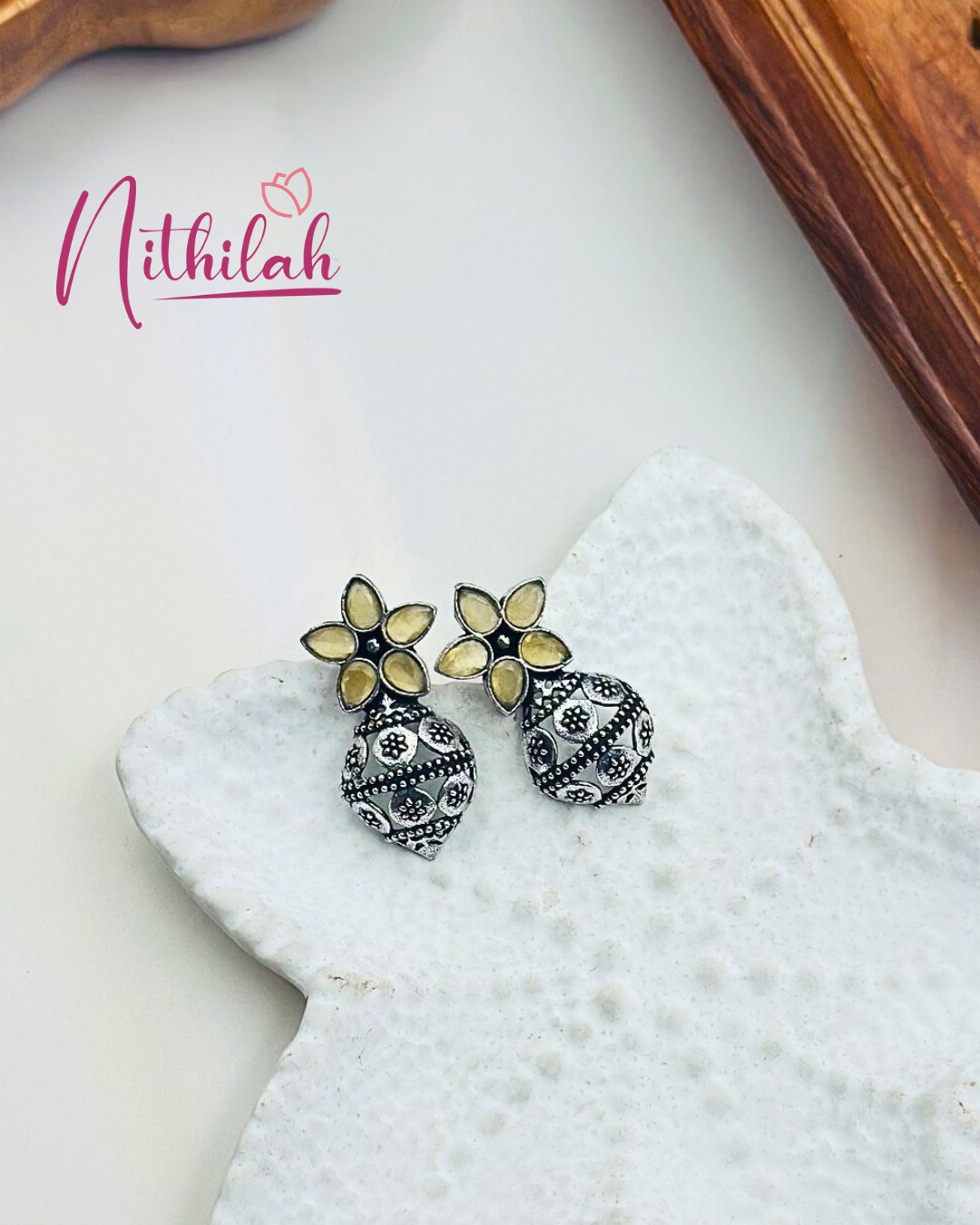 Kalash design Oxidised Silver Stud