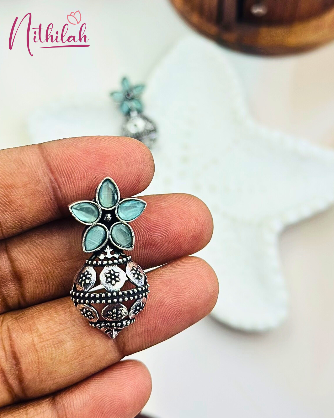 Kalash design Oxidised Silver Stud